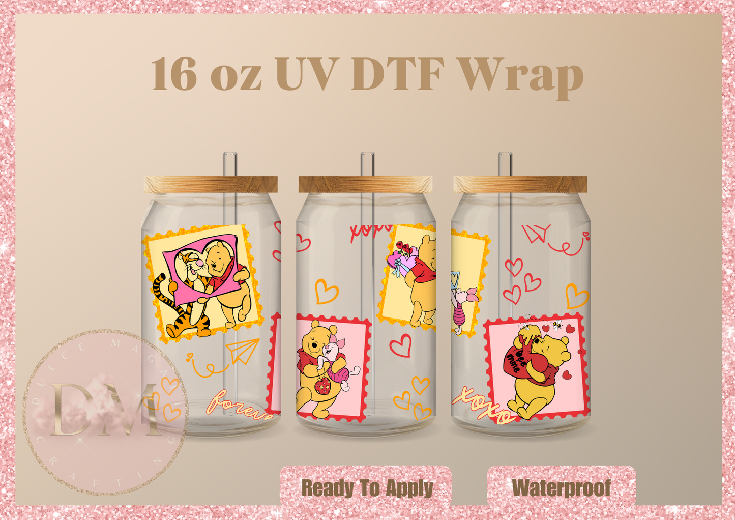 Yellow Bear Valentines UV DTF Wrap