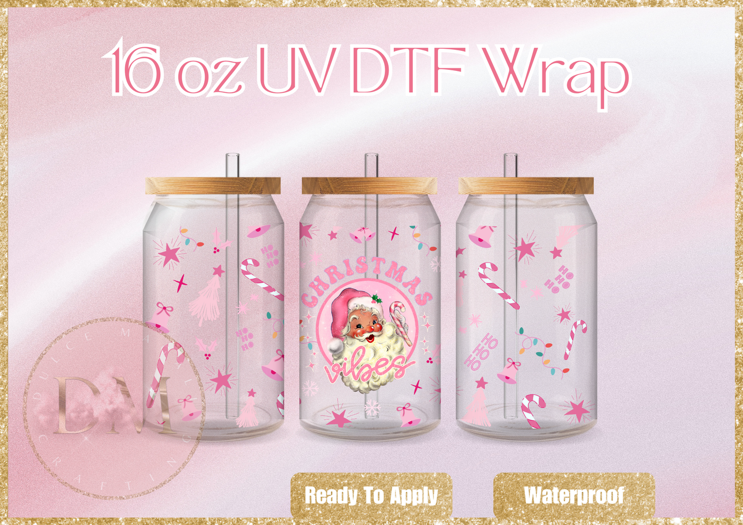 Pink Christmas Vibes UV DTF Wrap