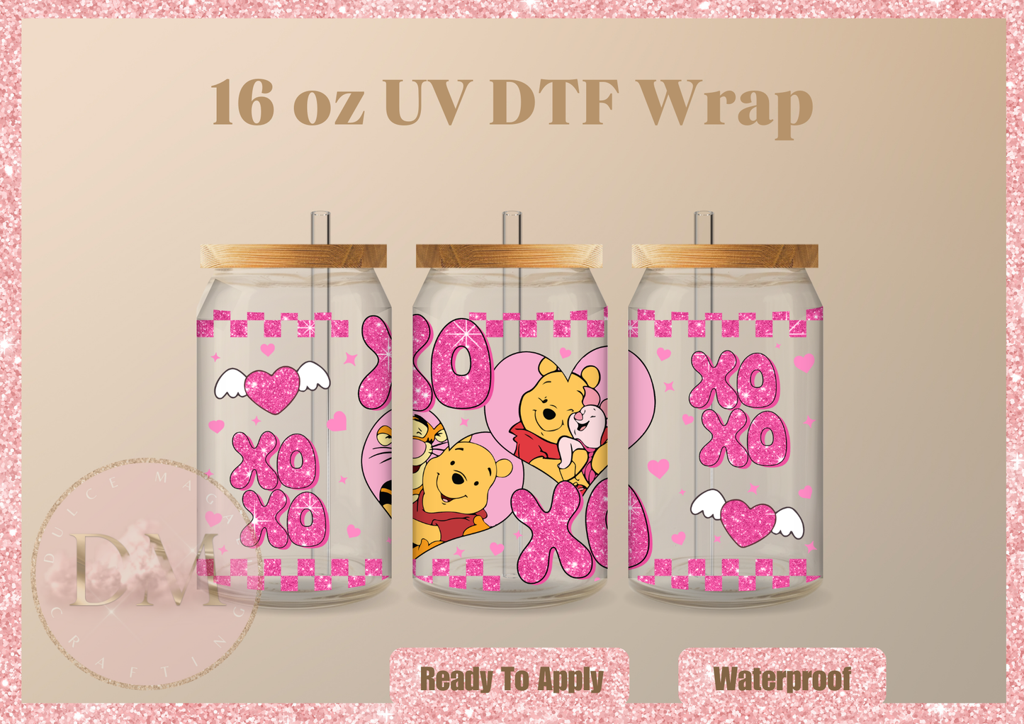 XOXO Bear Valentines UV DTF Wrap