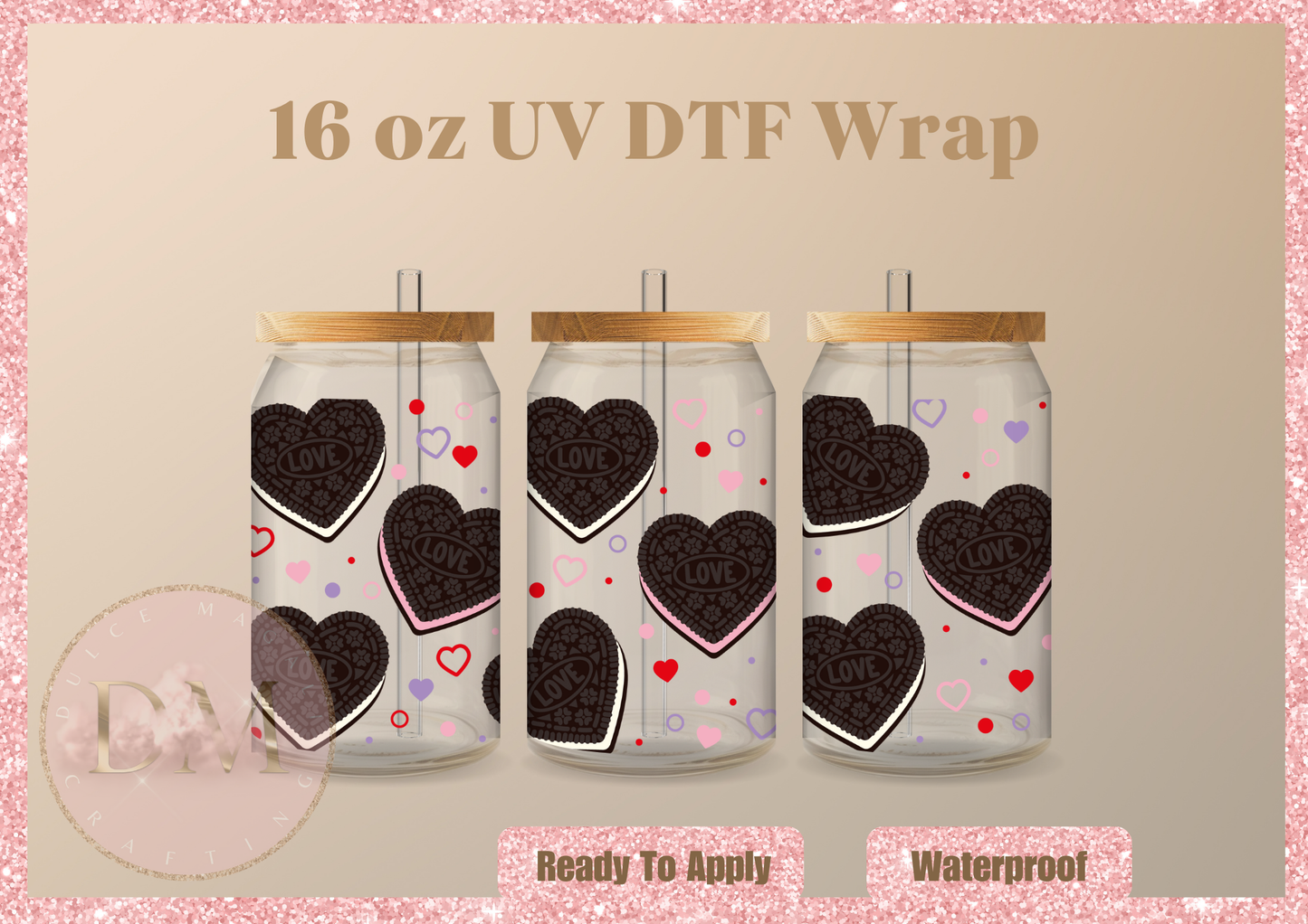 Valentines Heart Cookies UV DTF Wrap