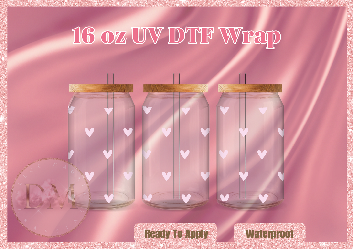 Small Pink Hearts UV DTF Wrap