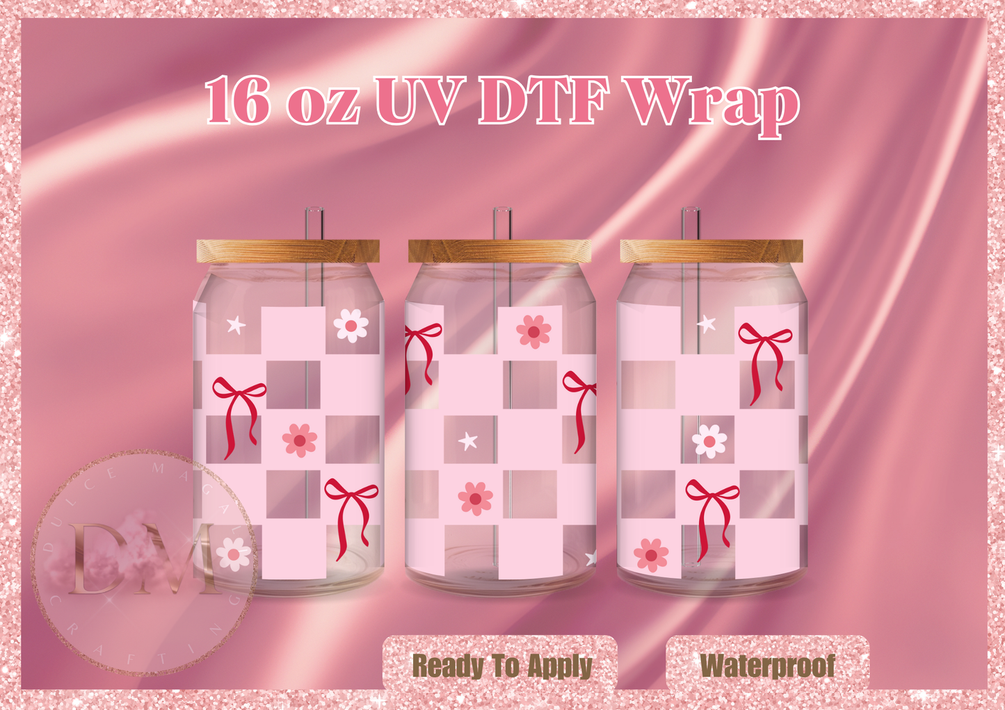 Checkered Bows & Daisy UV DTF Wrap
