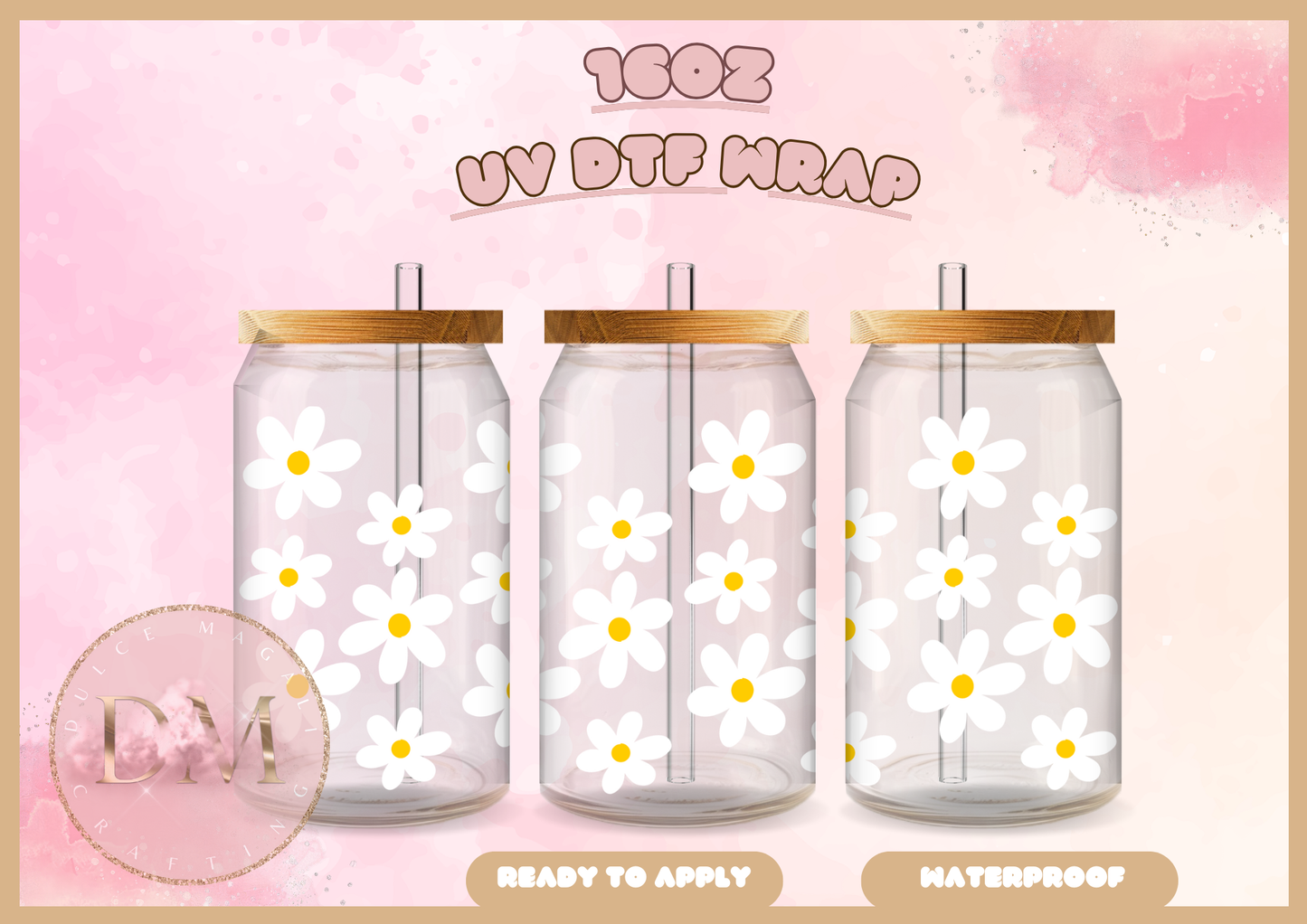 Daisy Flowers UV DTF Wrap