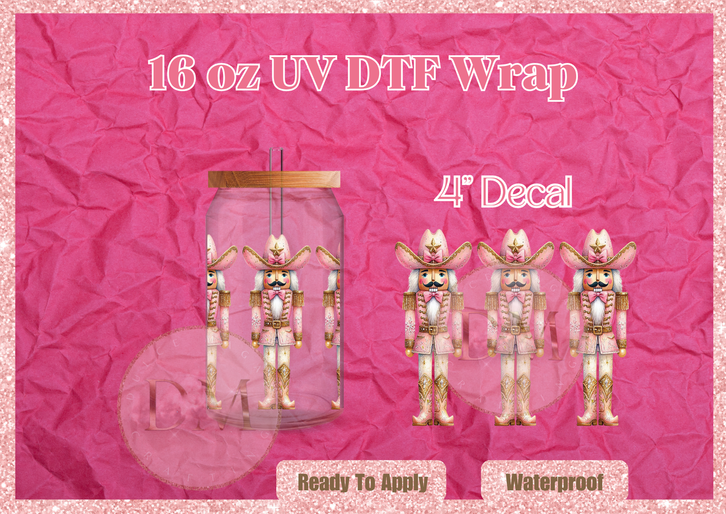 Pink Cowboy Nutcrackers UV DTF Decal