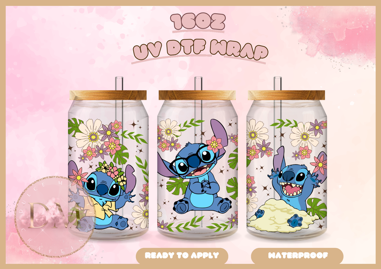 Blue Character Flowers UV DTF Wrap