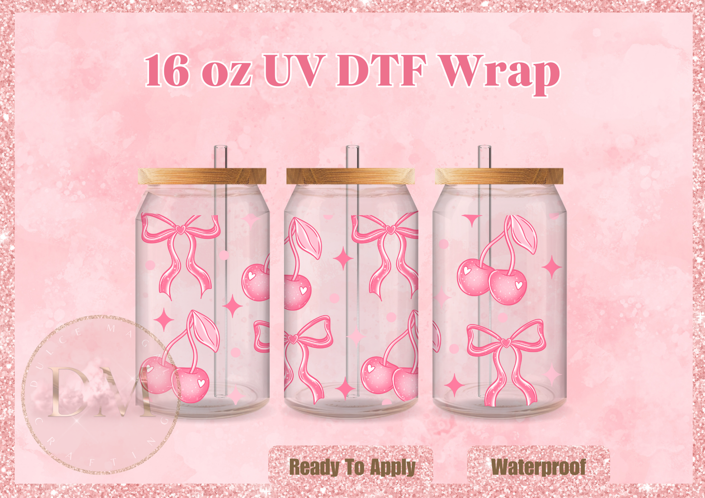Retro Pink Cherries UV DTF Wrap