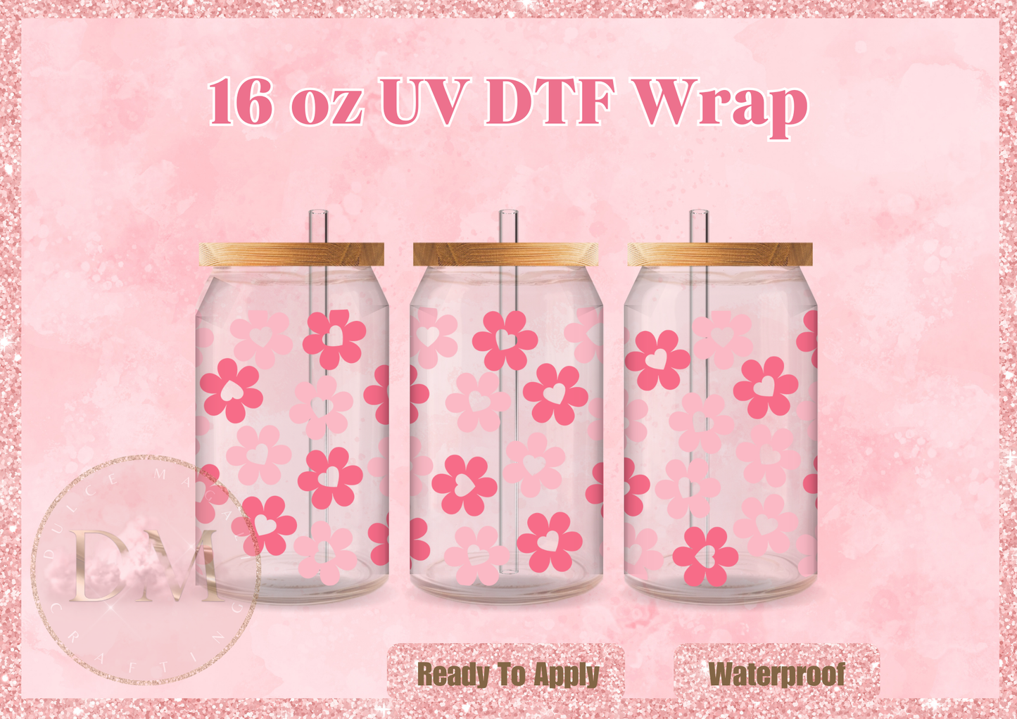 Pink Flowers UV DTF Wrap