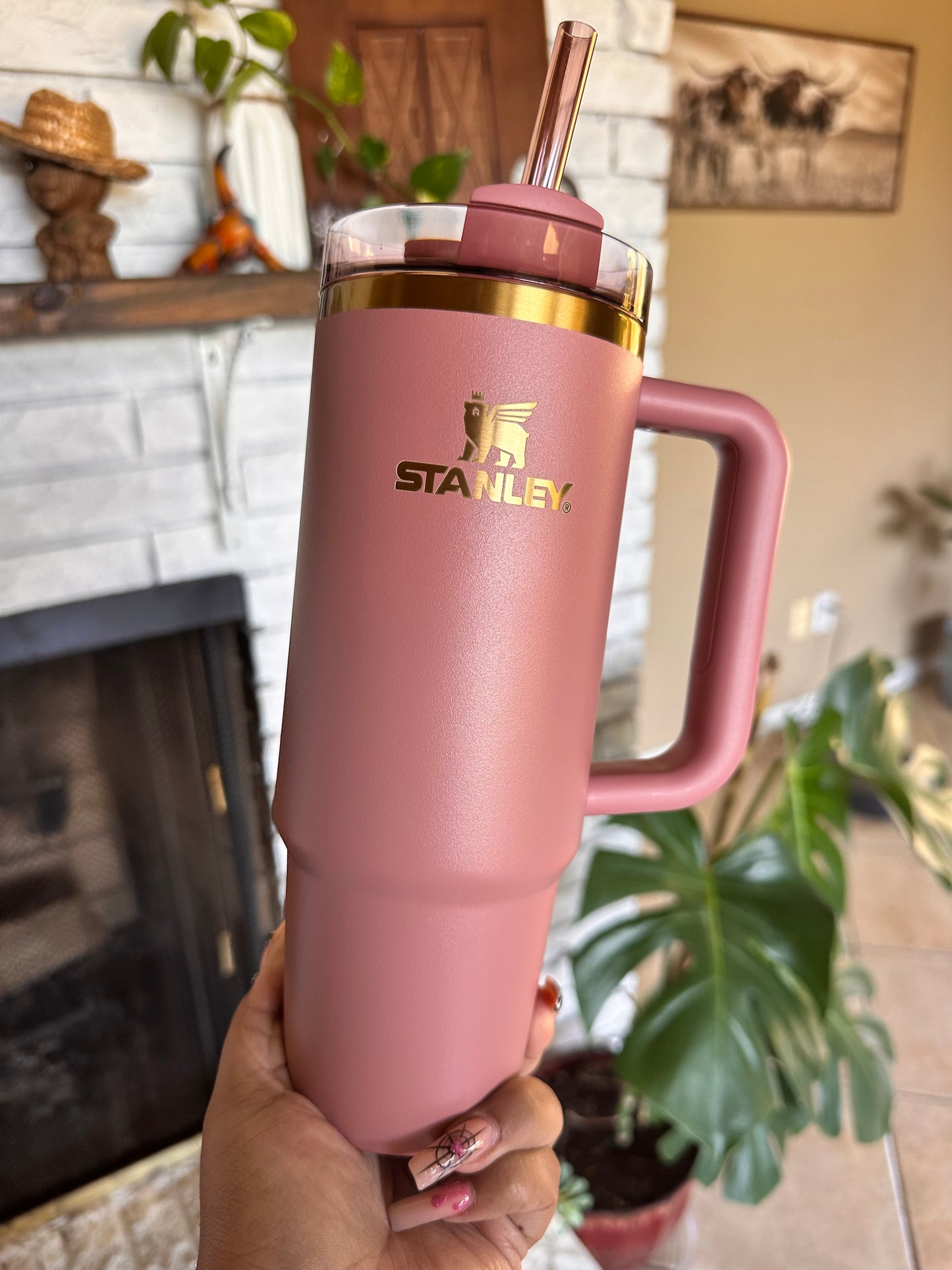 Pink Virgencita Stanley, Pink Flower Tumbler