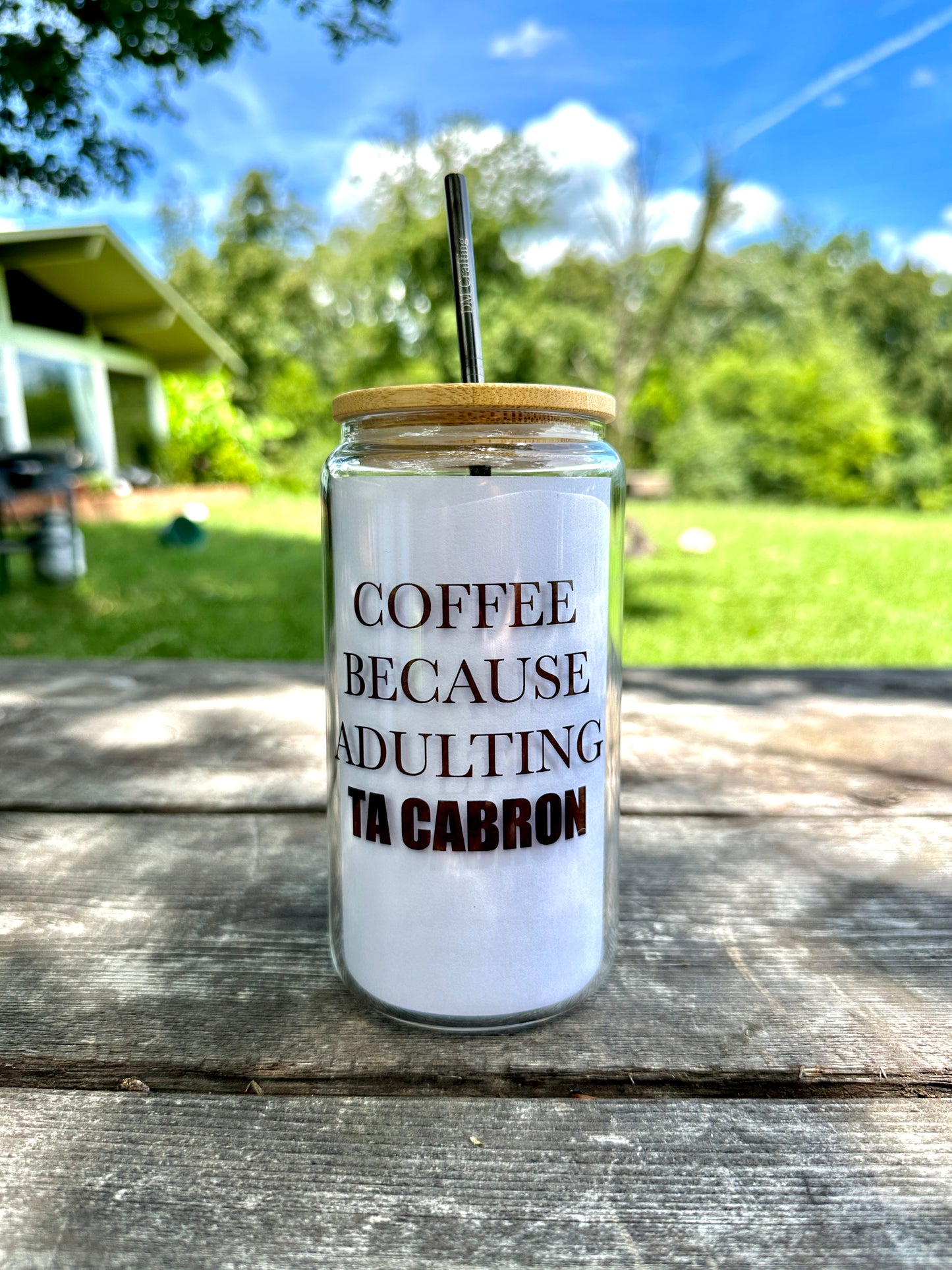Ta Cabron Glass Cup, Cafecito 16oz Glass Cup