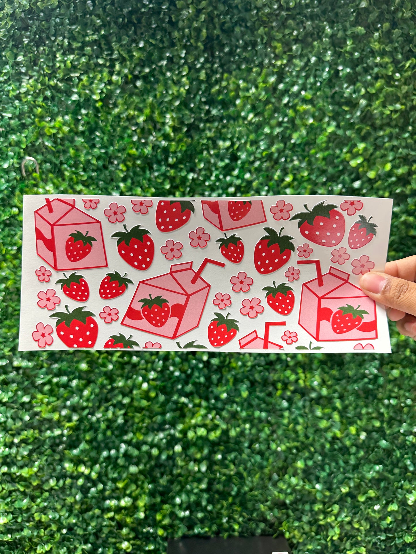 Strawberry Milk Cup Wrap, Vinyl 16oz Cup Wrap