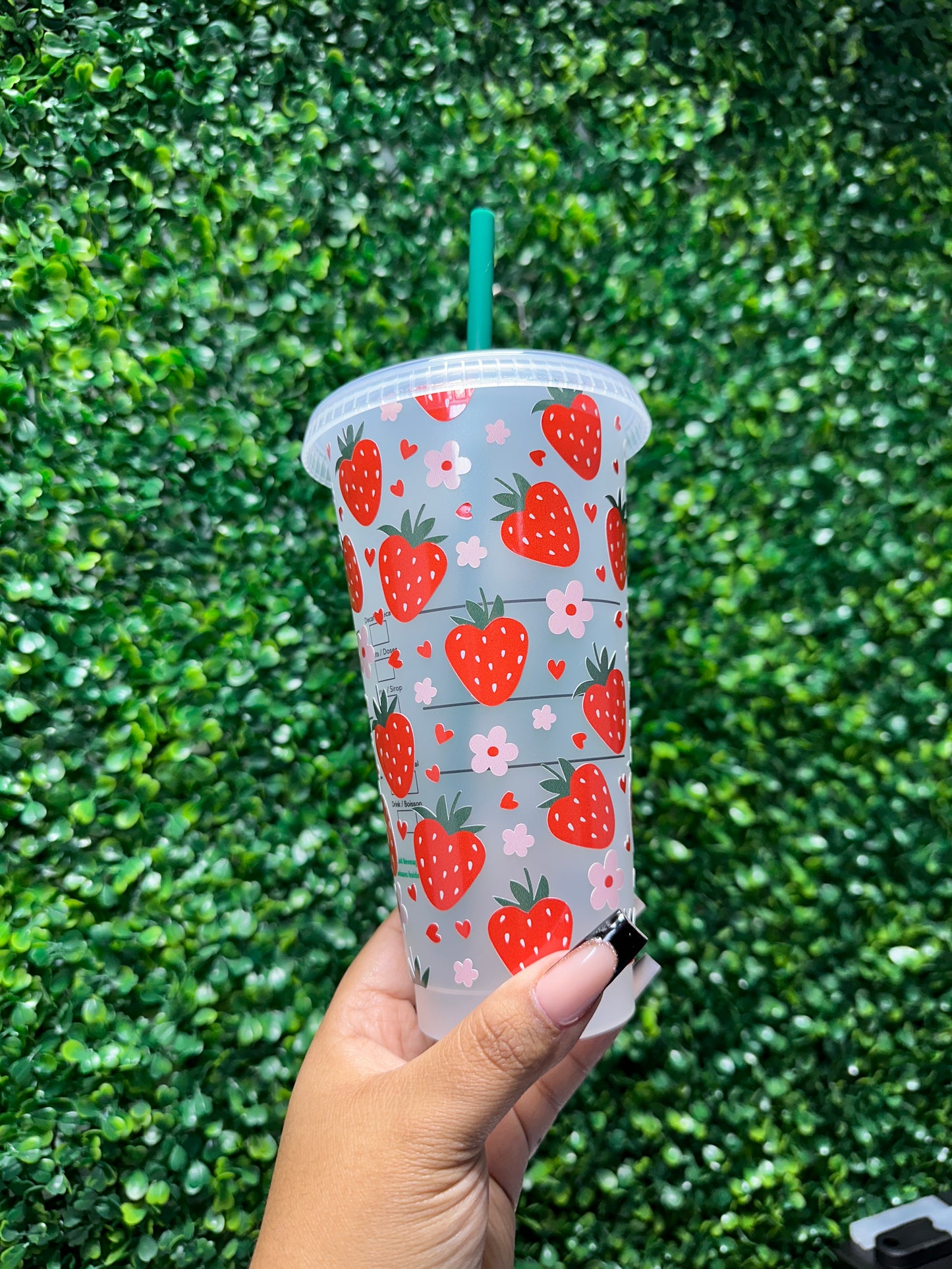 Strawberries & Flower Starbucks Cup, Strawberry Cute Cup