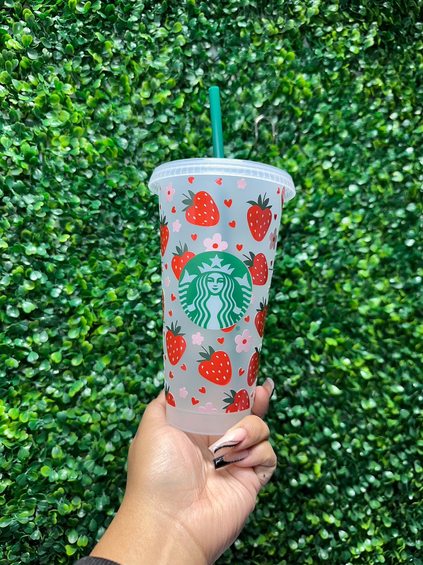 Strawberries & Flower Starbucks Cup, Strawberry Cute Cup