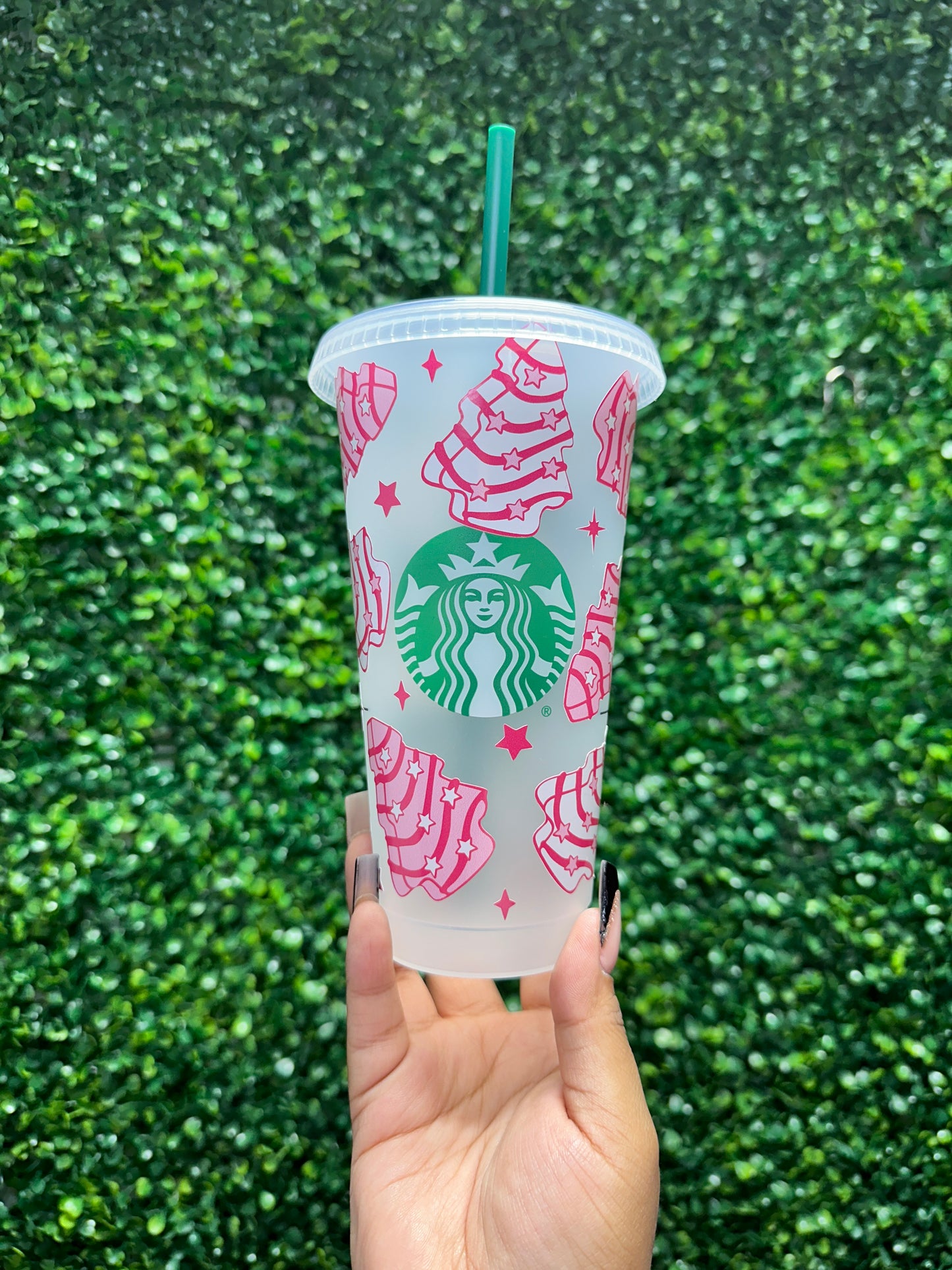 Christmas Tree Cakes Starbucks Cup, Pink Cute Cup
