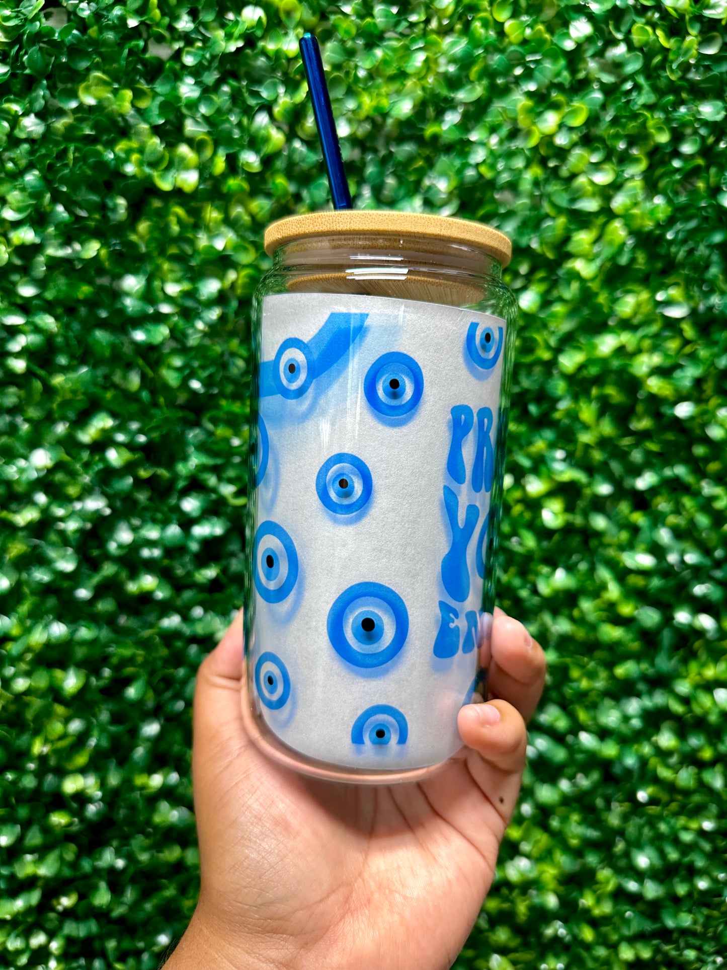 Evil Eye Glass Cup, 16oz Glass Cup