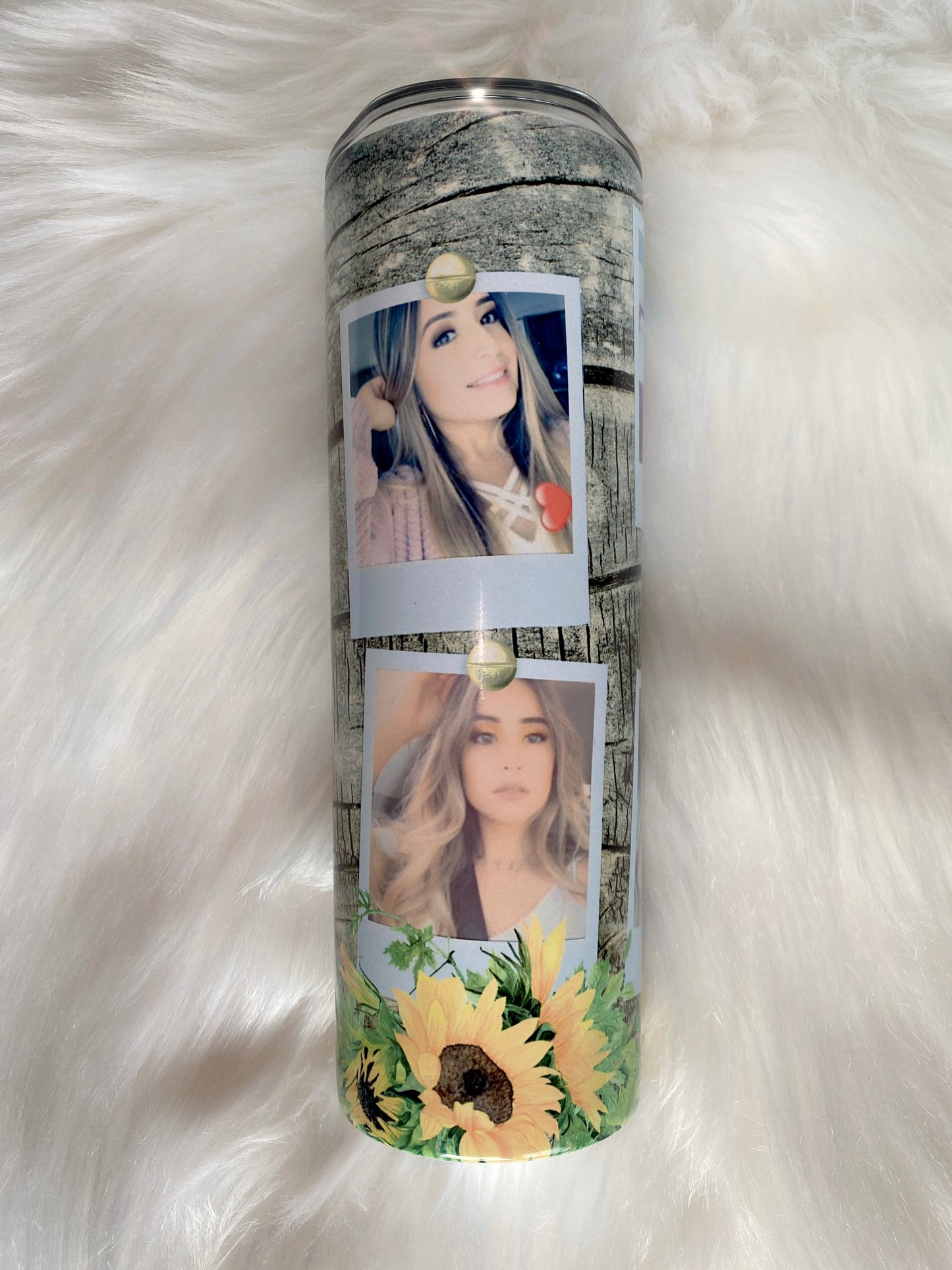 Sunflower Picture Tumbler, Skinny Tumbler, 20oz Tumbler, Travel Coffee Mug, Custom Tumbler