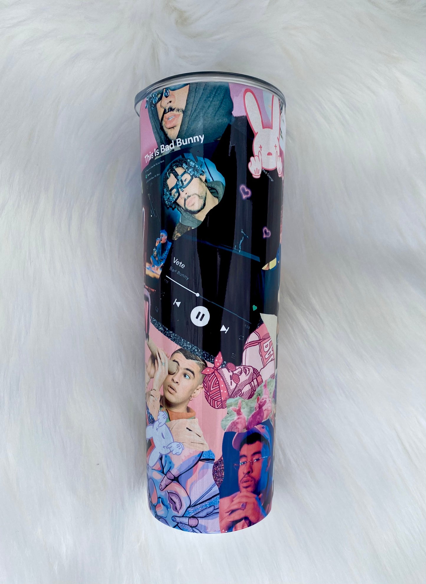 Bad Bunny Tumbler, Pink Skinny Tumbler, 20oz Tumbler, Conejo Malo Travel Coffee Mug, Custom Tumbler