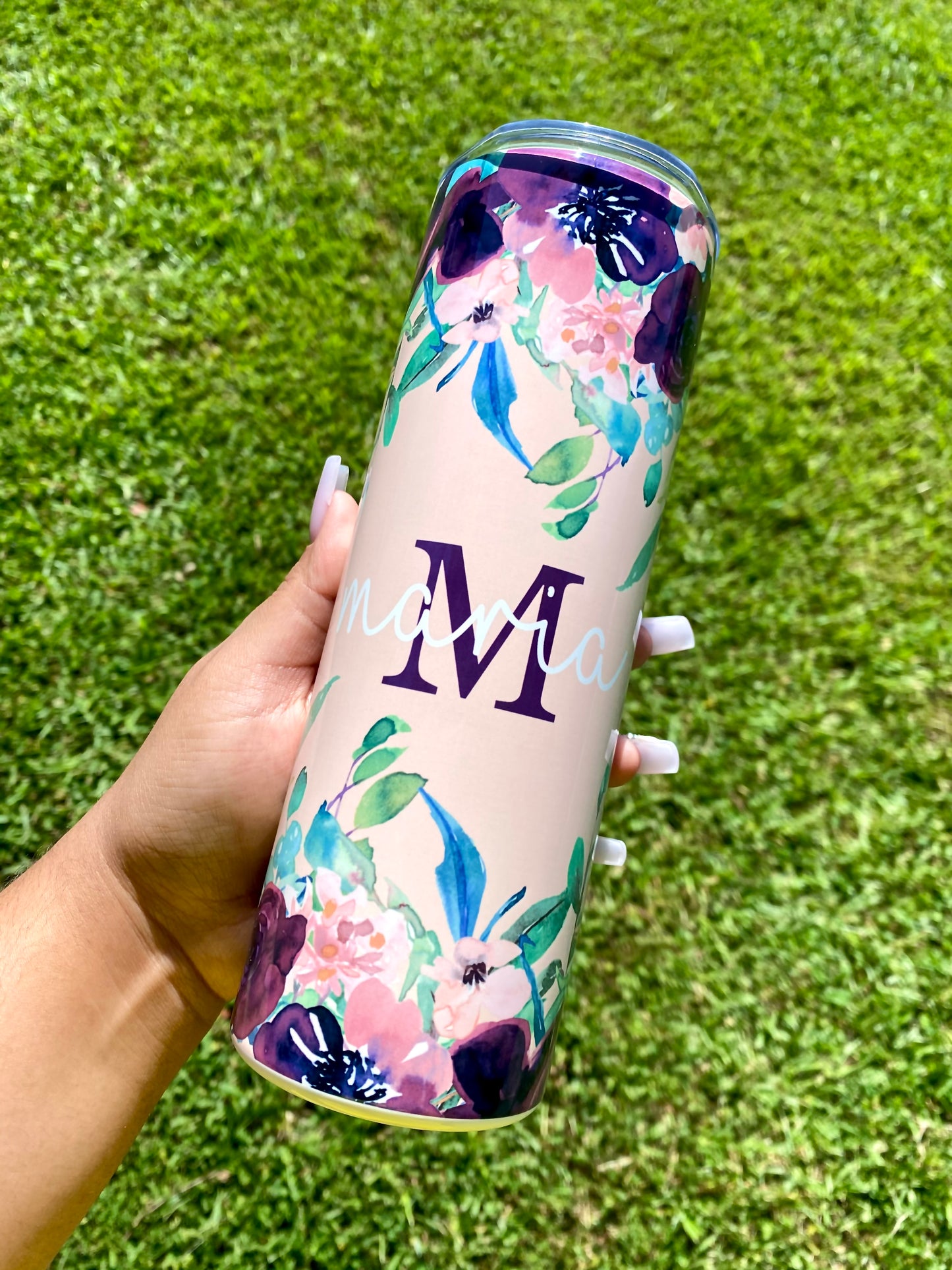Flower Tumbler, Name Skinny Tumbler, Personalized Flower 20oz Tumbler, Travel Coffee Mug, Custom Tumble r