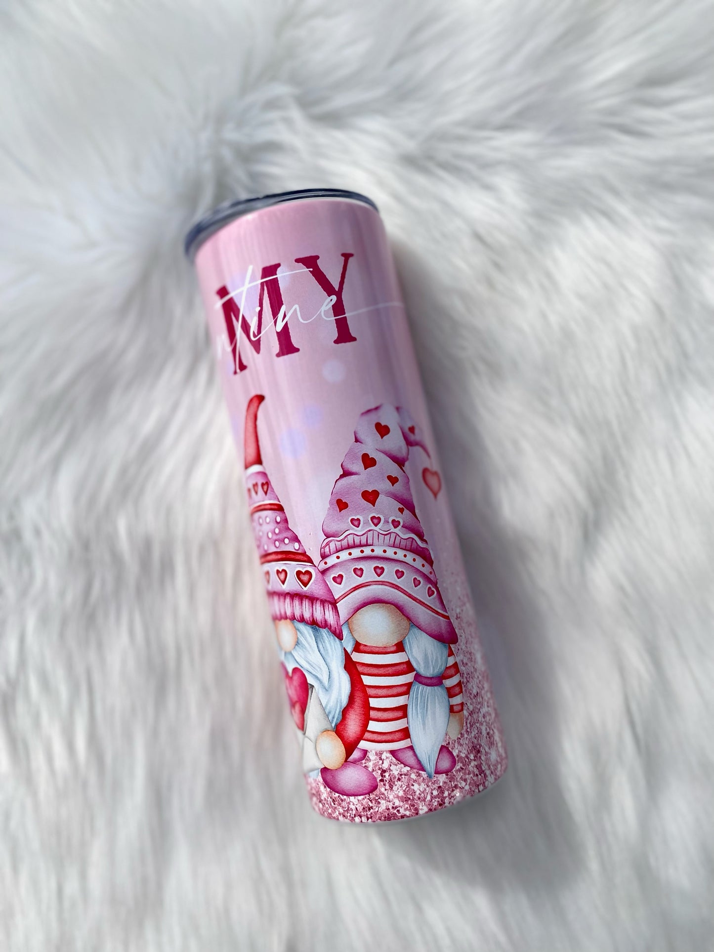 Gnome Valentines Tumbler, Valentines Guft, Pink Gnomes Cup, 20 oz Skinny Tumbler