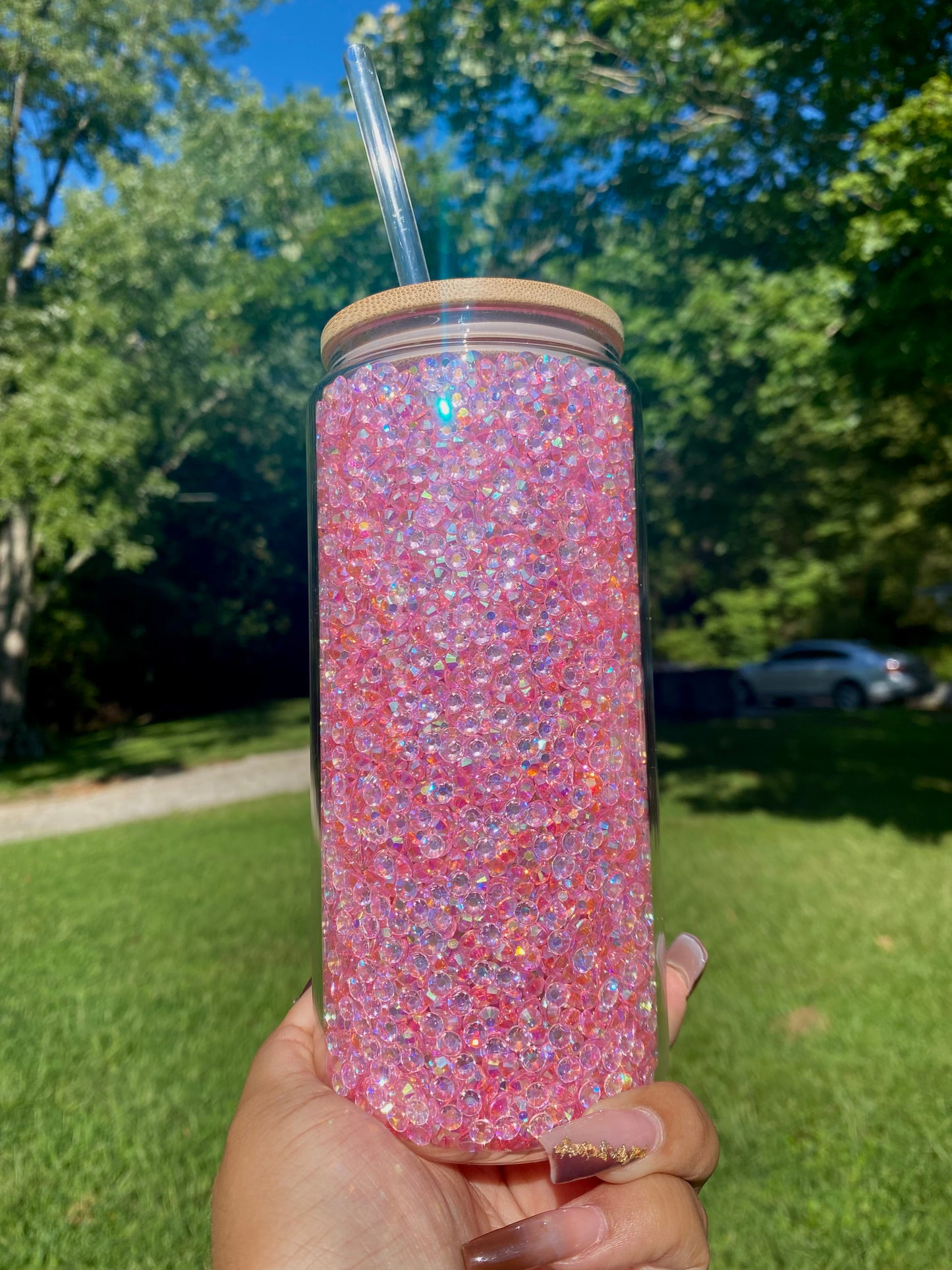 Rhinestone Glass Cup, Gift, 15oz Libby Glass