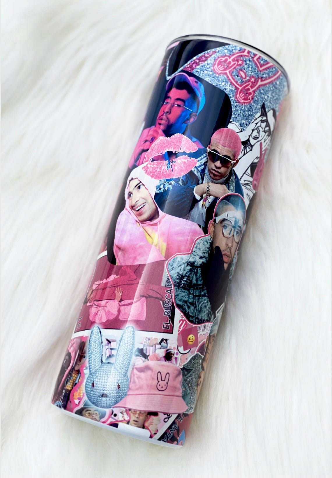 Pink Bad Bunny Tumbler, Glittery Skinny Tumbler, Neon 20oz Tumbler, Conejo Malo Travel Coffee Mug, Hot Pink Tumbler