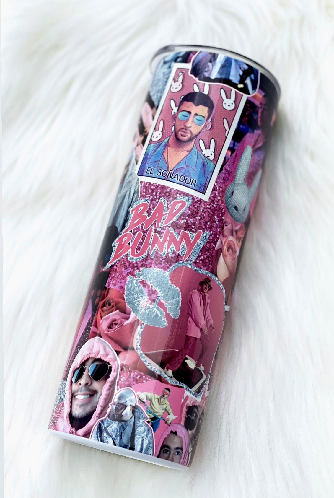 Pink Bad Bunny Tumbler, Glittery Skinny Tumbler, Neon 20oz Tumbler, Conejo Malo Travel Coffee Mug, Hot Pink Tumbler