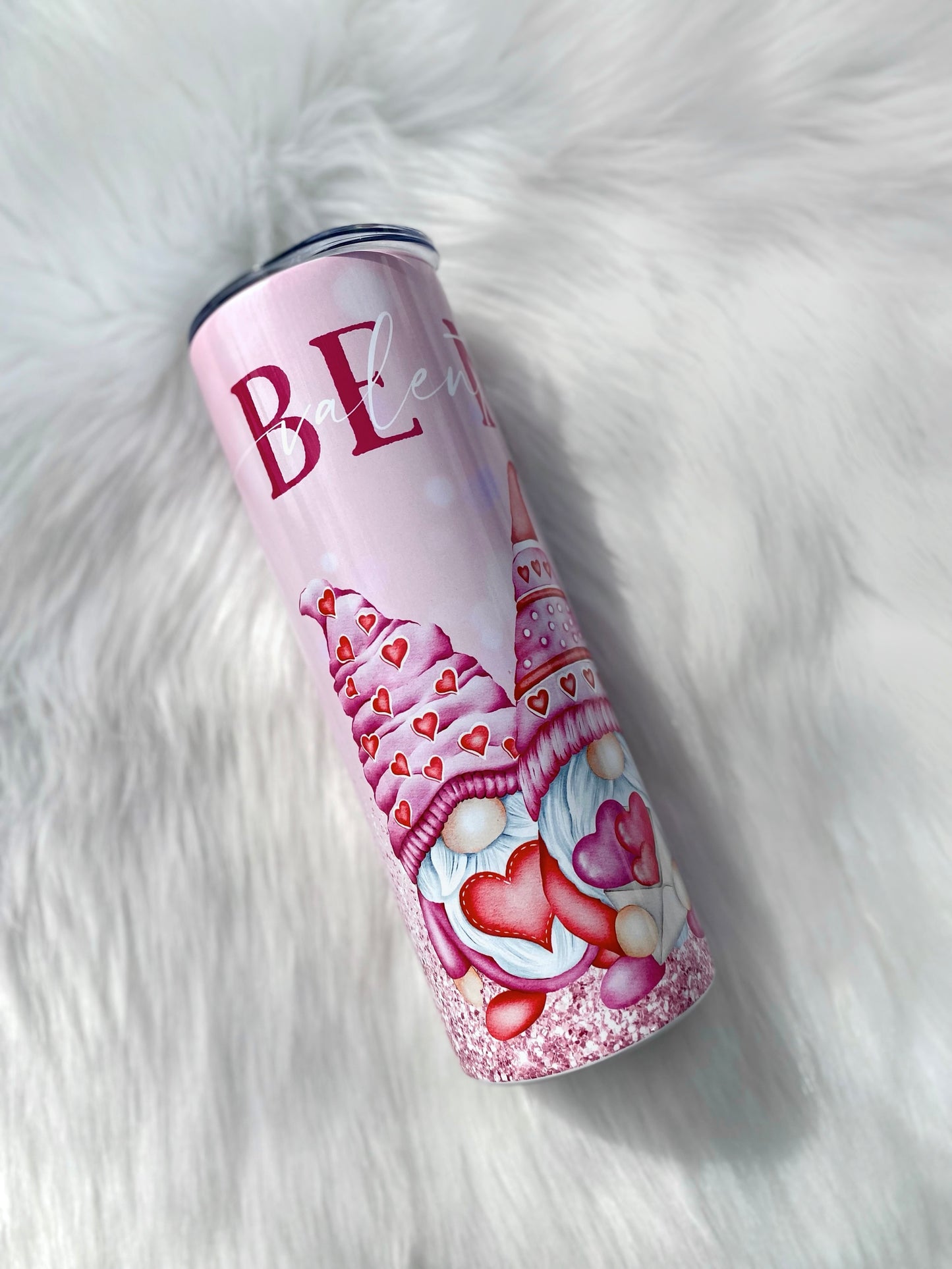 Gnome Valentines Tumbler, Valentines Guft, Pink Gnomes Cup, 20 oz Skinny Tumbler