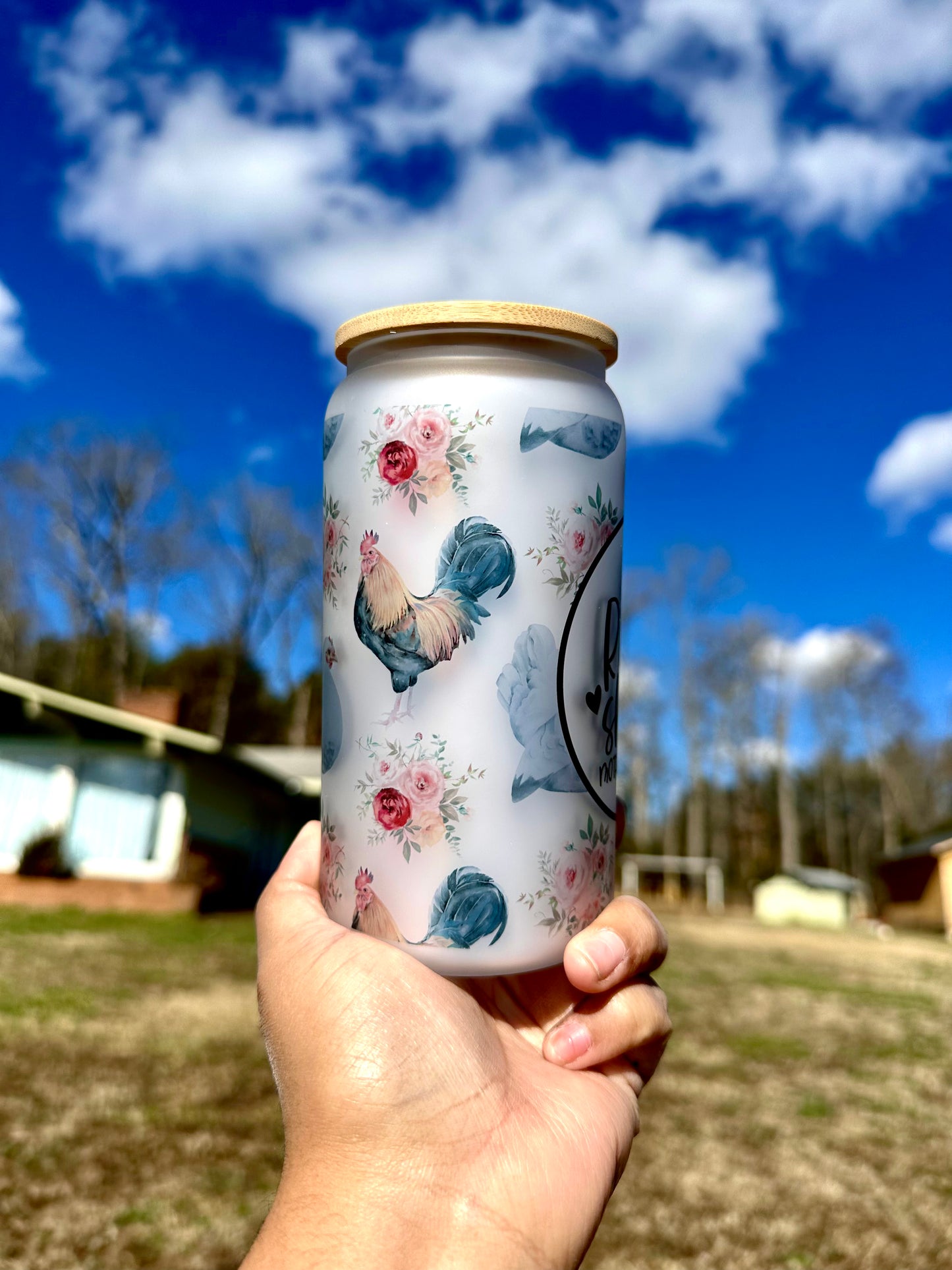 Rise & Shine Glass Libbey Cup, Roosters 16oz Glass Cup