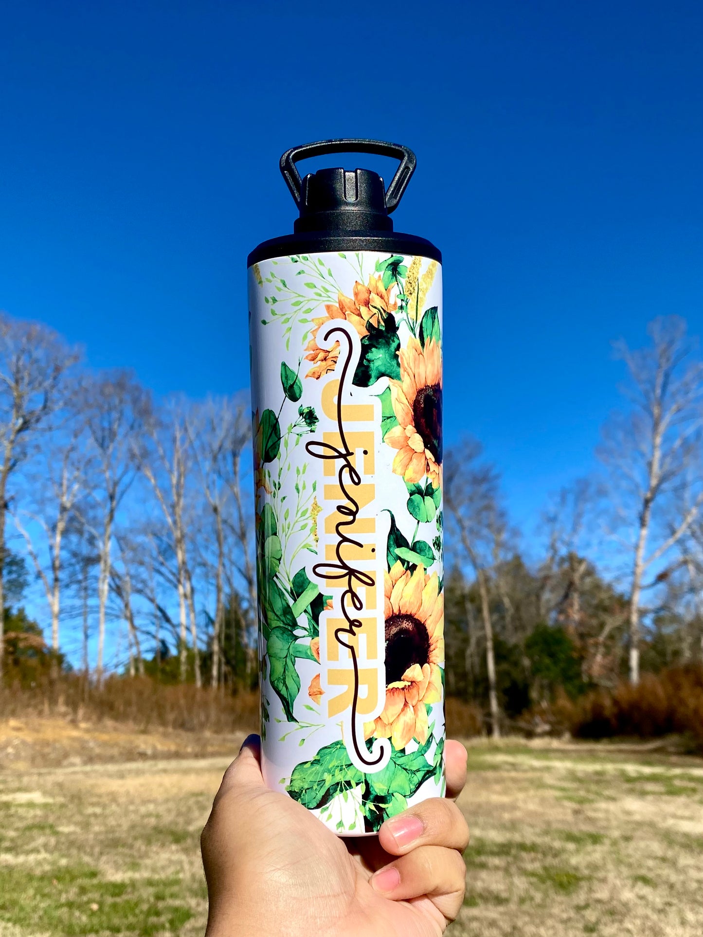 Sunflower Tumbler, Flower Skinny Tumbler, Personalized Sunflower 20oz Tumbler, Travel Coffee Mug, Custom Tumbler
