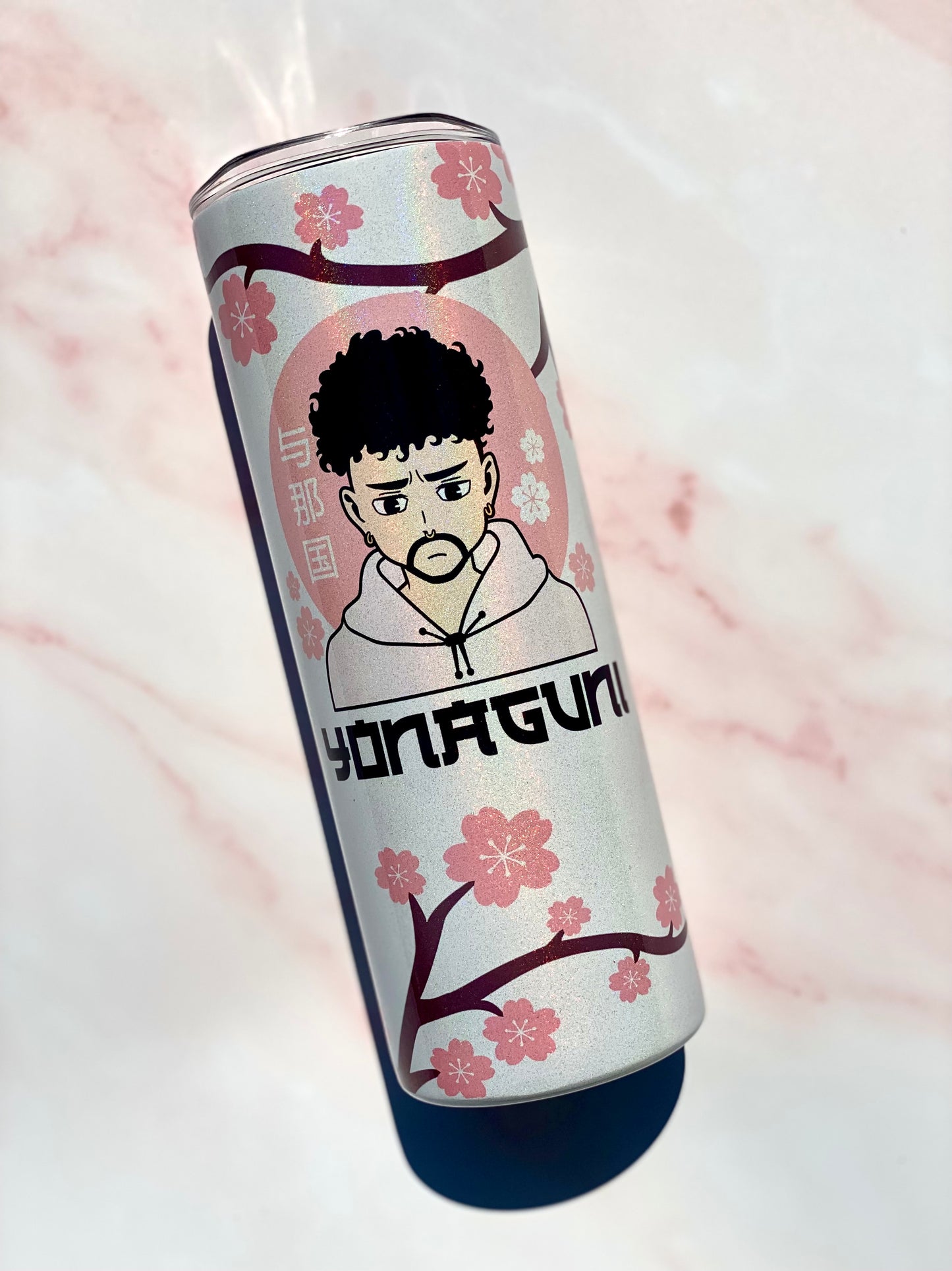 Yonaguni Bad Bunny Tumbler, Glittery Skinny Tumbler, Pink 20oz Tumbler, Pink Conejo Malo Travel Coffee Mug, Pink Tumbler