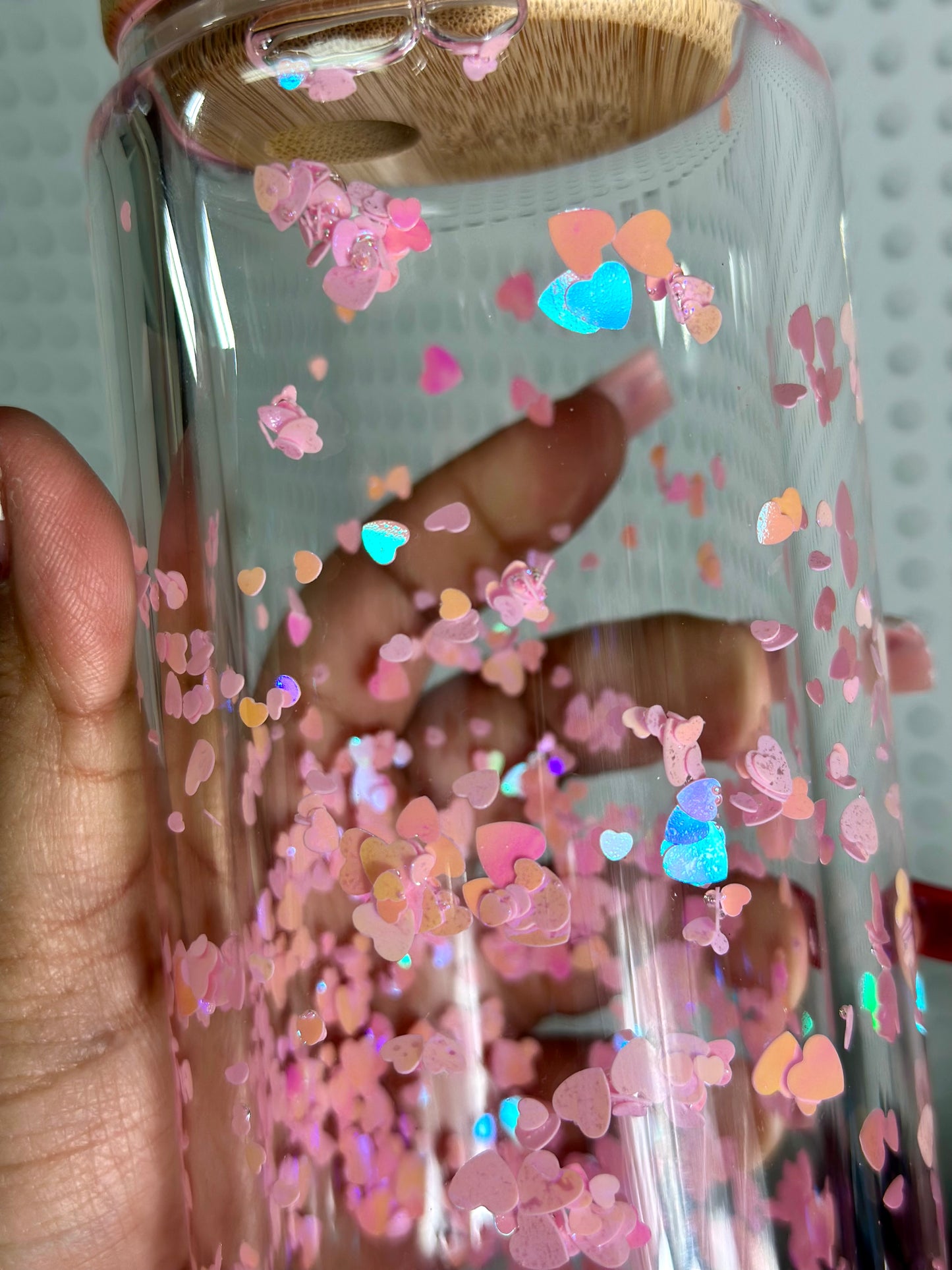 Hearts Snow Globe Glass Cup, Pink 16oz Glass Cup