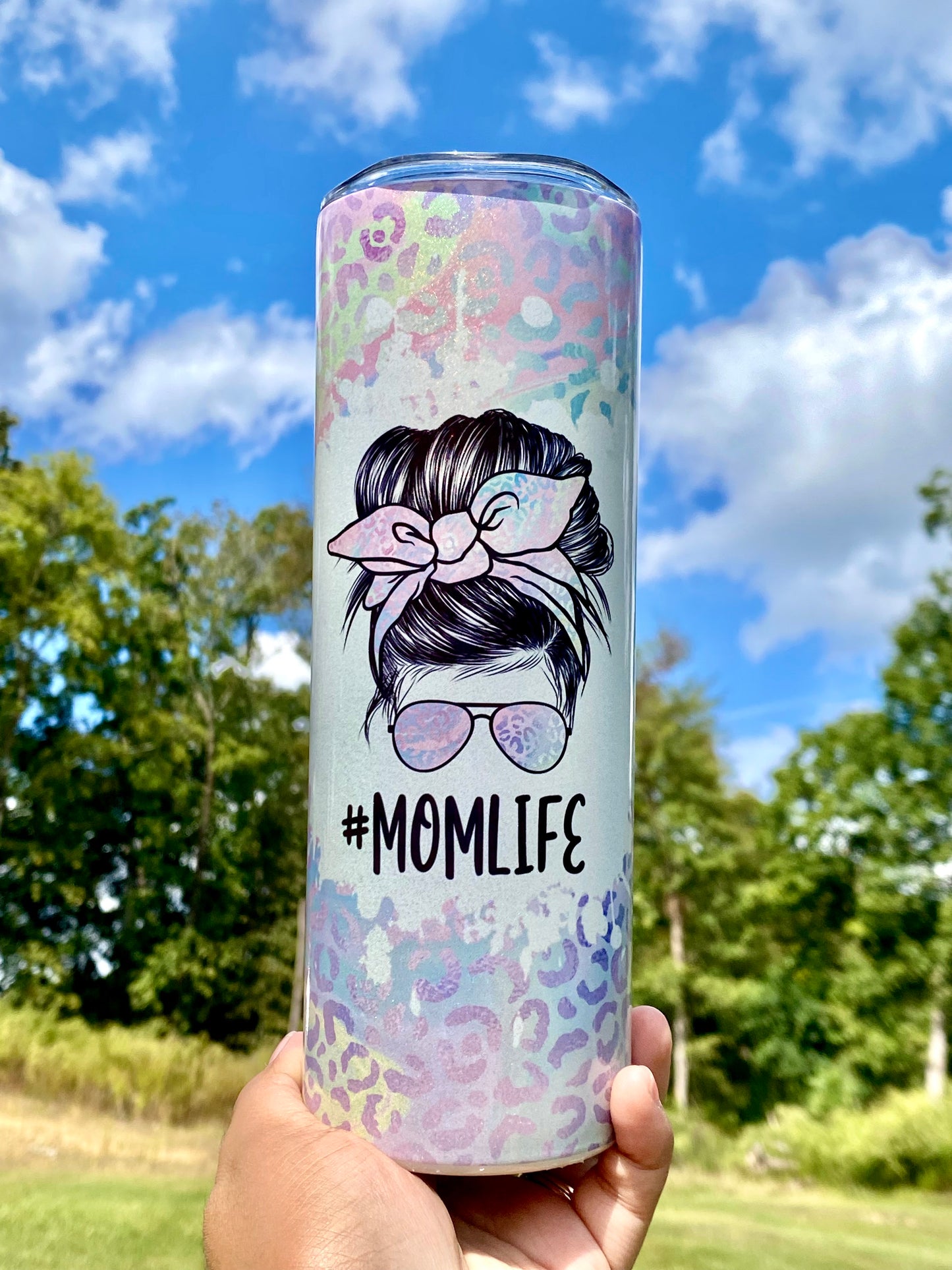 Shimmer Mom Life Tumbler, Leopard Mom Cup, Mom Christmas Gift, Leopard Skinny Tumbler, Mom Life 20oz Tumbler