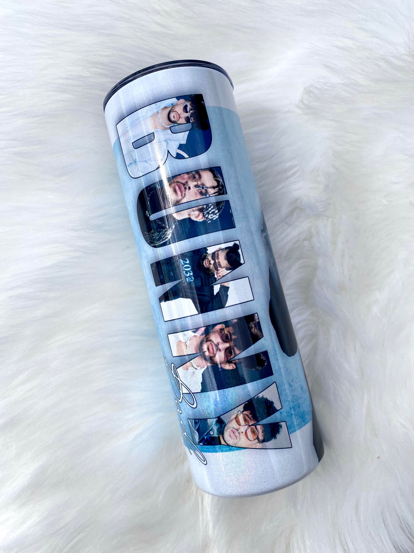 Bad Bunny Shimmer Tumbler, Blue Benito Cup, Bad Bunny Gift, 20 oz Skinny Tumbler