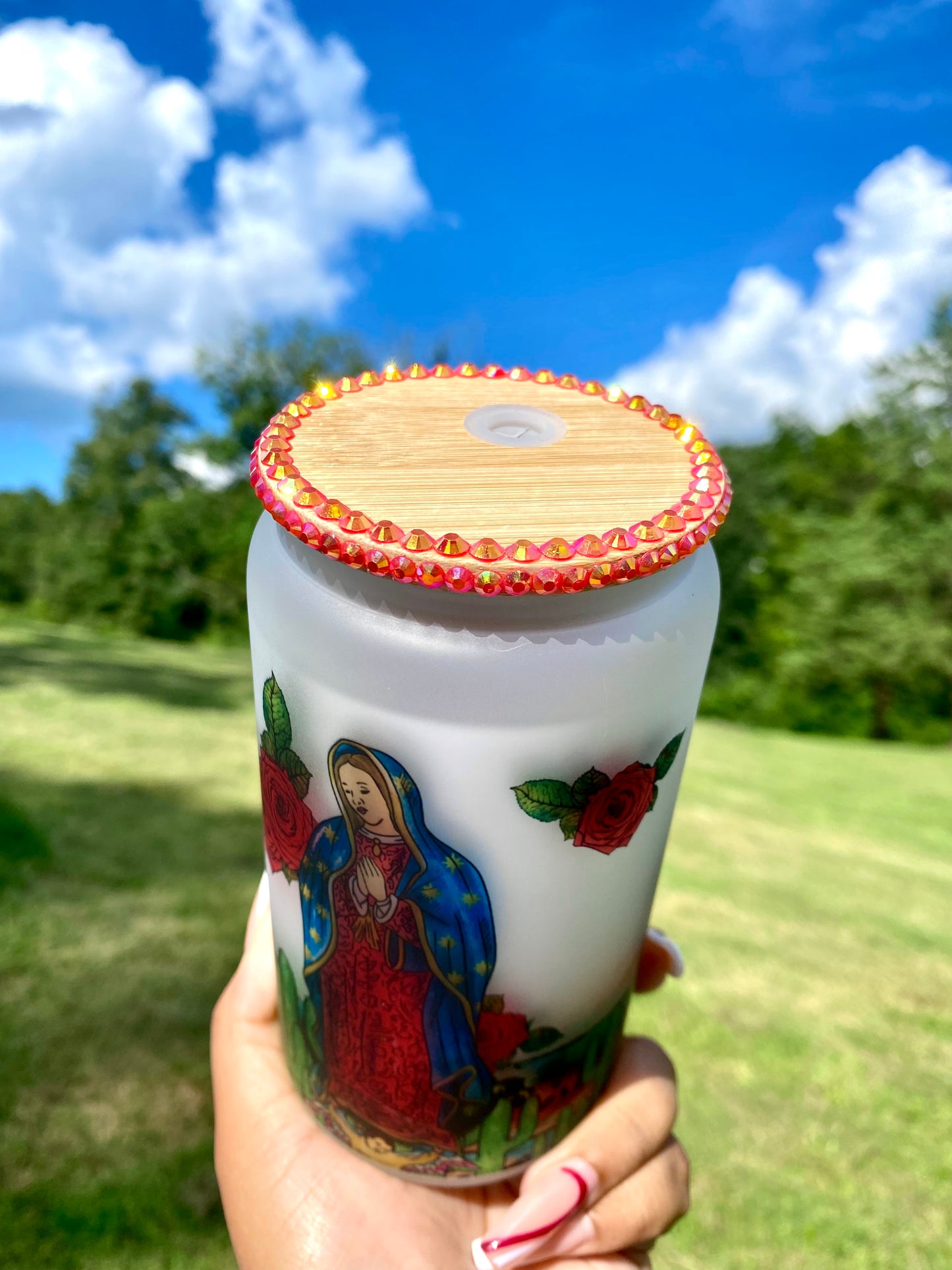 Virgencita Glass Cup, Gift, 16oz Libby Glass