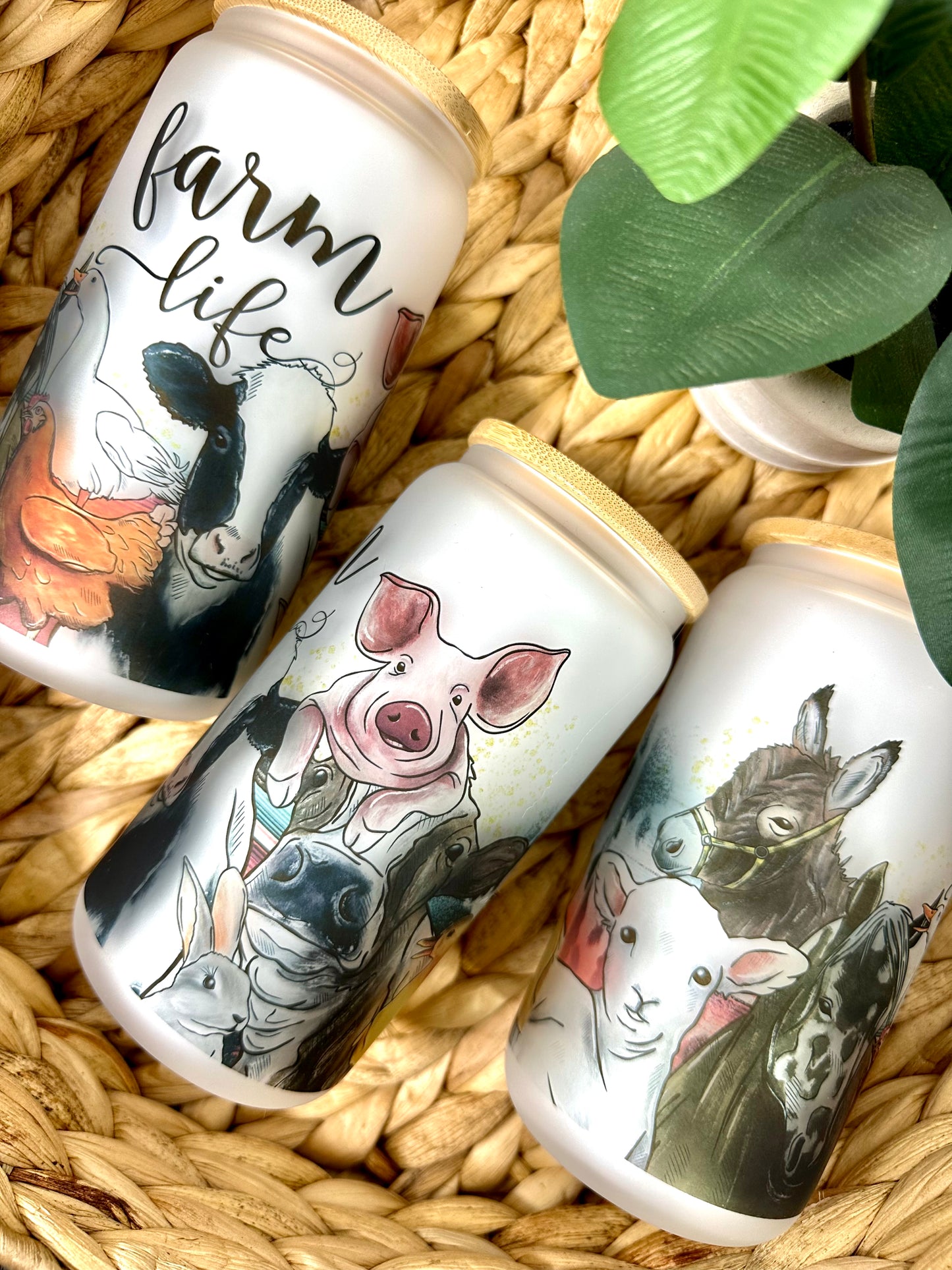 Farm Life Cup, Farm Animals 16oz Glass Cup, Farm Gift