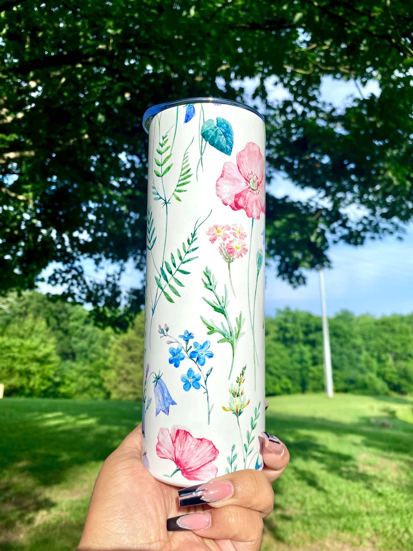 Floral Tumbler, Flower Gift, Flower Cup, Flower 20oz Skinny Tumblwr
