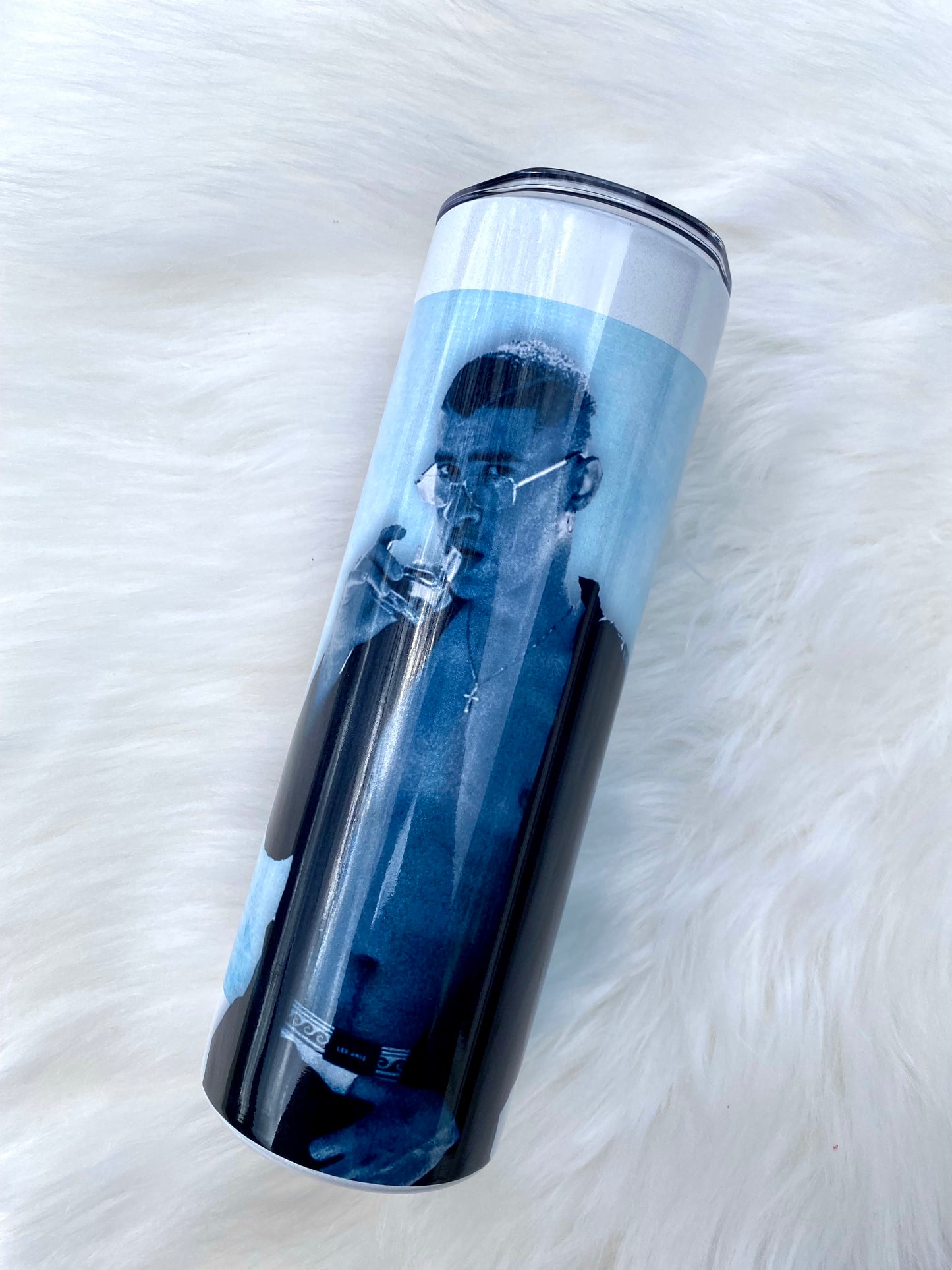 Bad Bunny Shimmer Tumbler, Blue Benito Cup, Bad Bunny Gift, 20 oz Skinny Tumbler