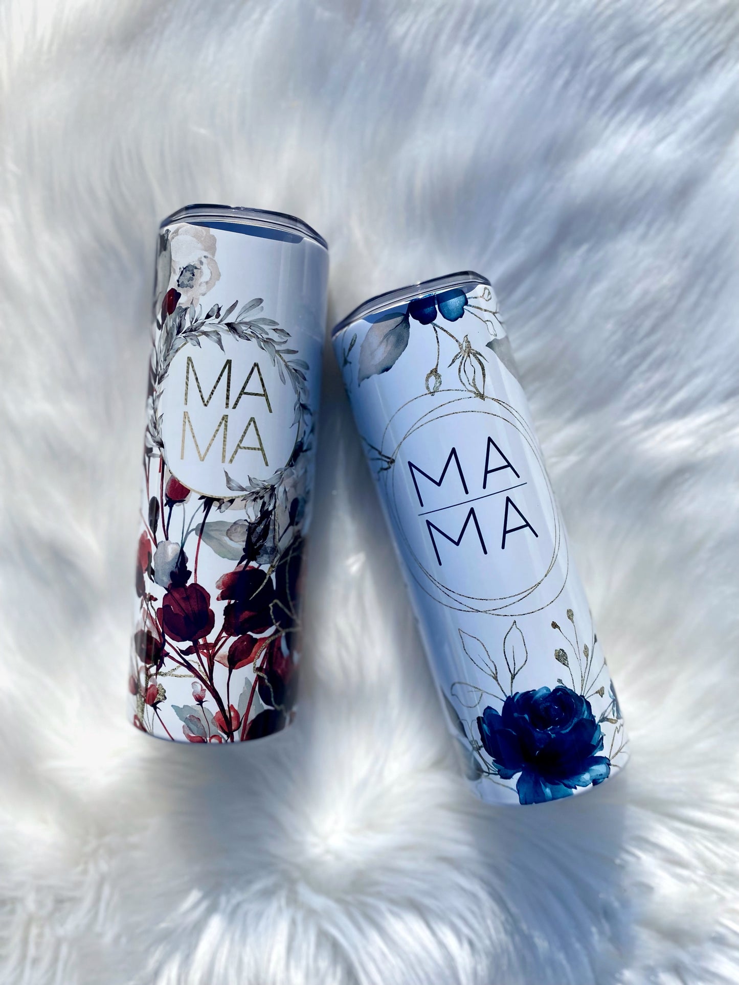 Mama Flower Tumbler, Blue Red 20 oz Tumbler, Mama Flower Valentines Gift, Gift for her, Skinny Tumbler