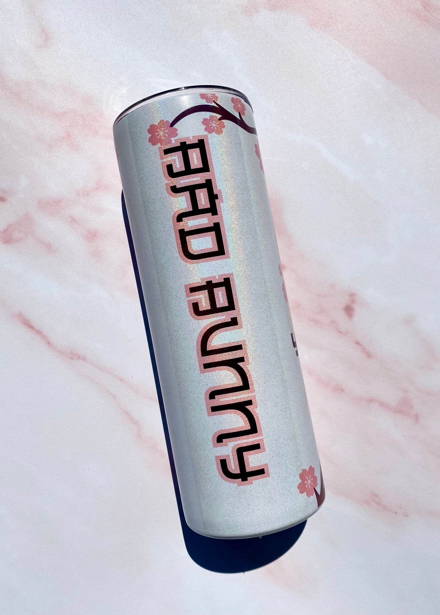 Yonaguni Bad Bunny Tumbler, Glittery Skinny Tumbler, Pink 20oz Tumbler, Pink Conejo Malo Travel Coffee Mug, Pink Tumbler