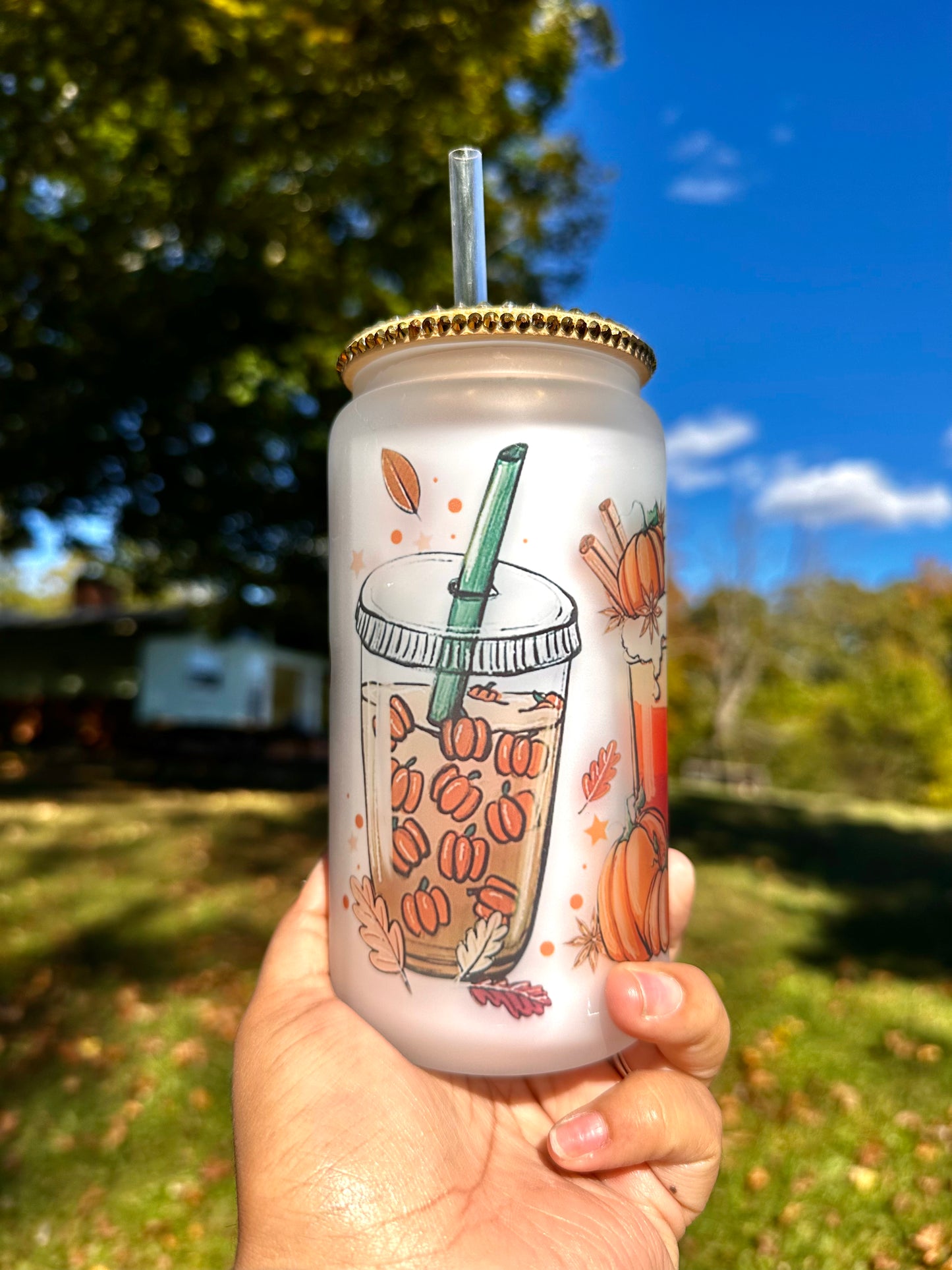 Pumpkin Fall Glass Cup, Pumkin Libbey Can Glass Cup, Fall Gift