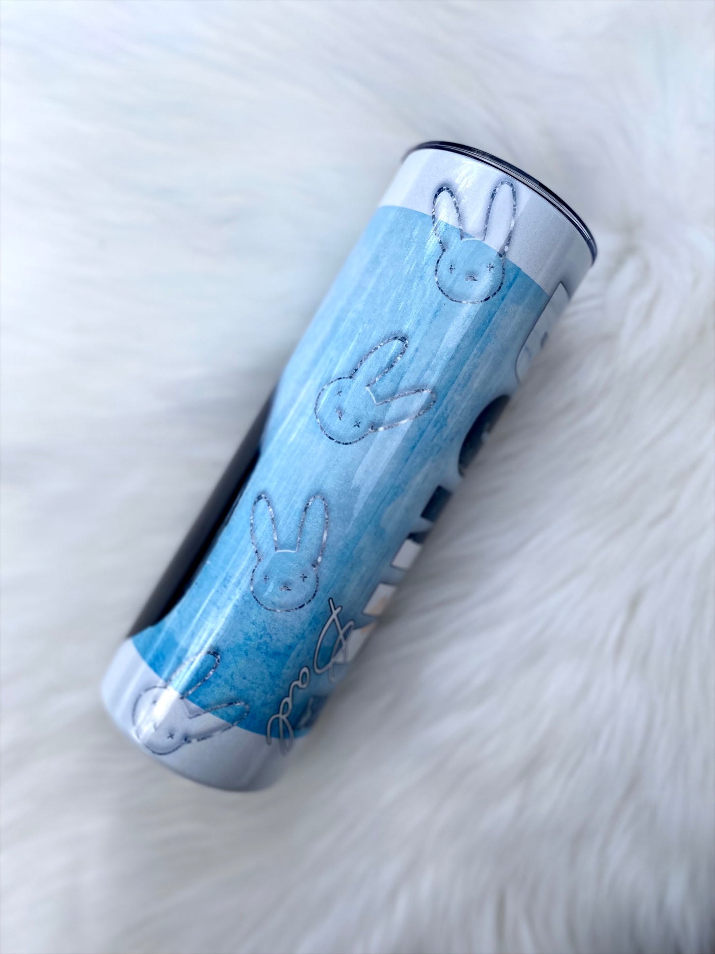 Bad Bunny Shimmer Tumbler, Blue Benito Cup, Bad Bunny Gift, 20 oz Skinny Tumbler