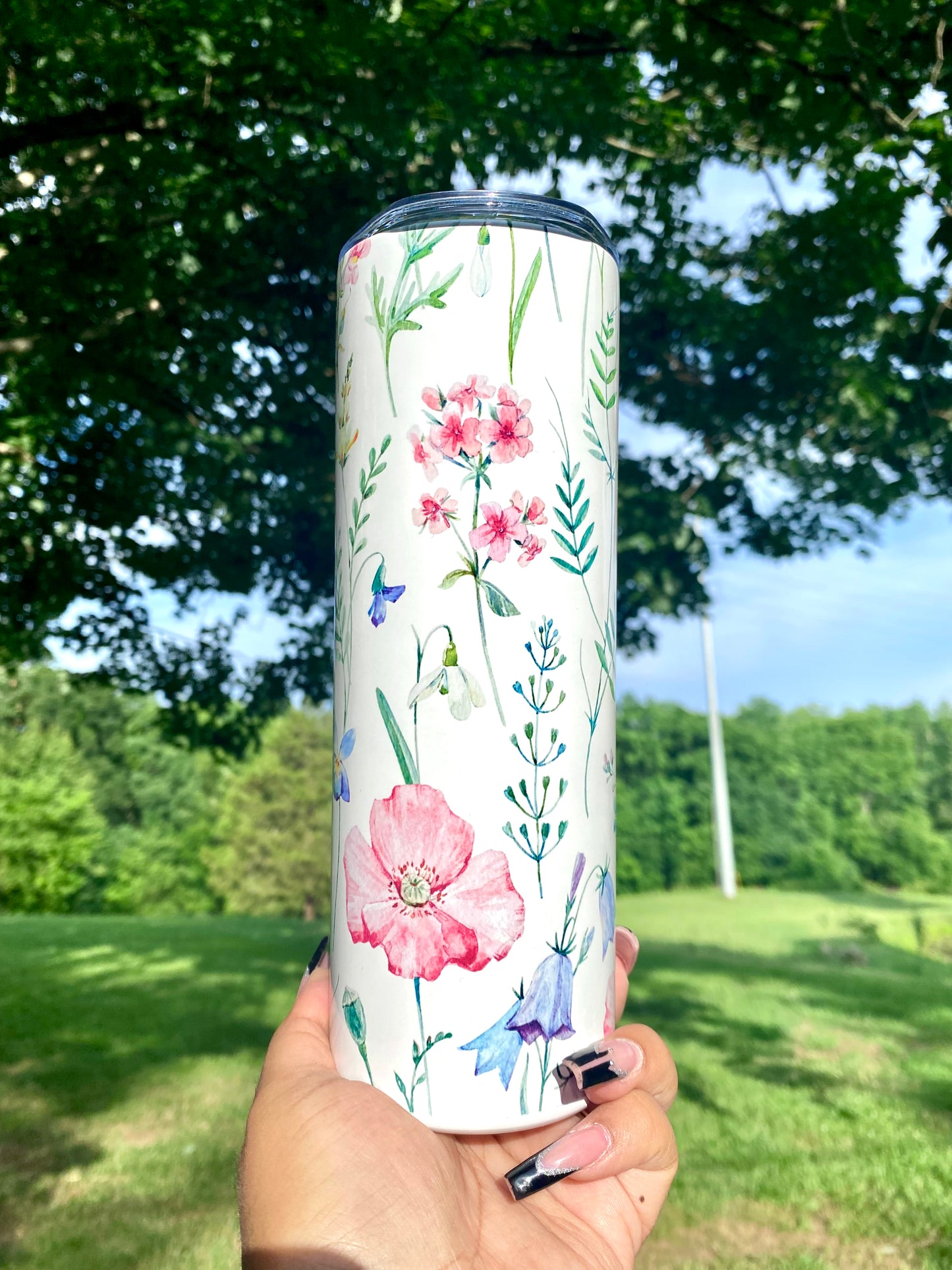 Floral Tumbler, Flower Gift, Flower Cup, Flower 20oz Skinny Tumblwr