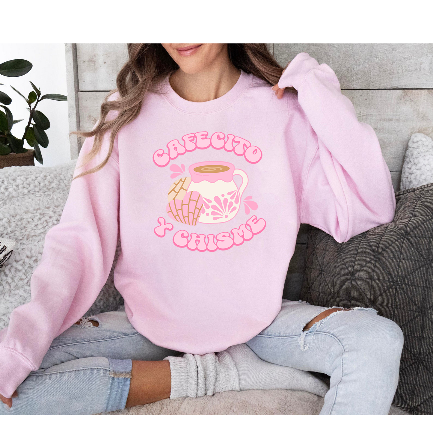 Cafecito Y Chisme Sweatshirt, Pink Latina Sweatshirt