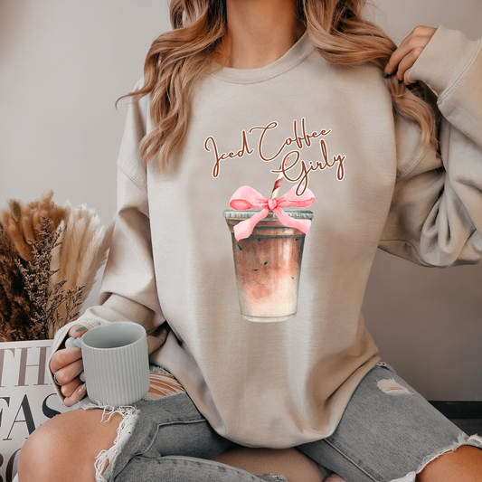 Iced Coffee Girly Sweatshirt, Valentines Coquette Gift Sweatshirt