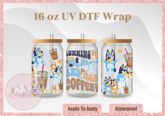 Blue Character and Iced Coffee UV DTF Wrap