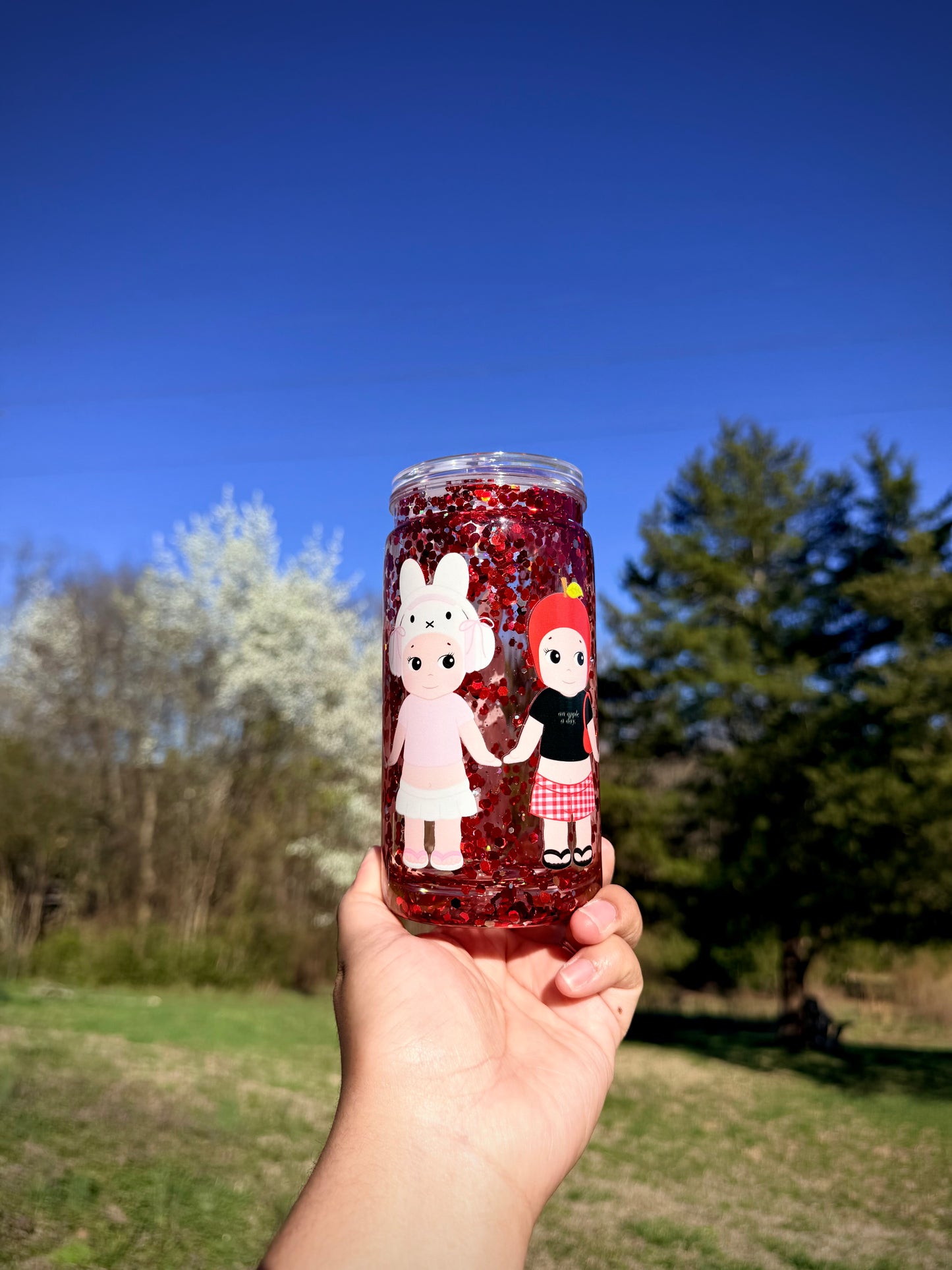 Cute Characters snowglobe 16oz Cup , Plastic 16oz Coffee Cup, Coffee Lover