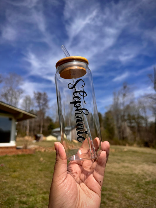 Personalized Name Glass Cup, Mothers day gift, Iced Coffee Cup