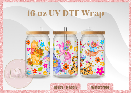 Bear and Friends Flowers UV DTF Wrap