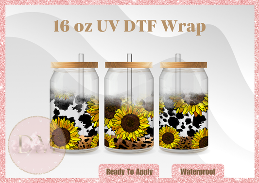 Sunflower Cow Print UV DTF Wrap