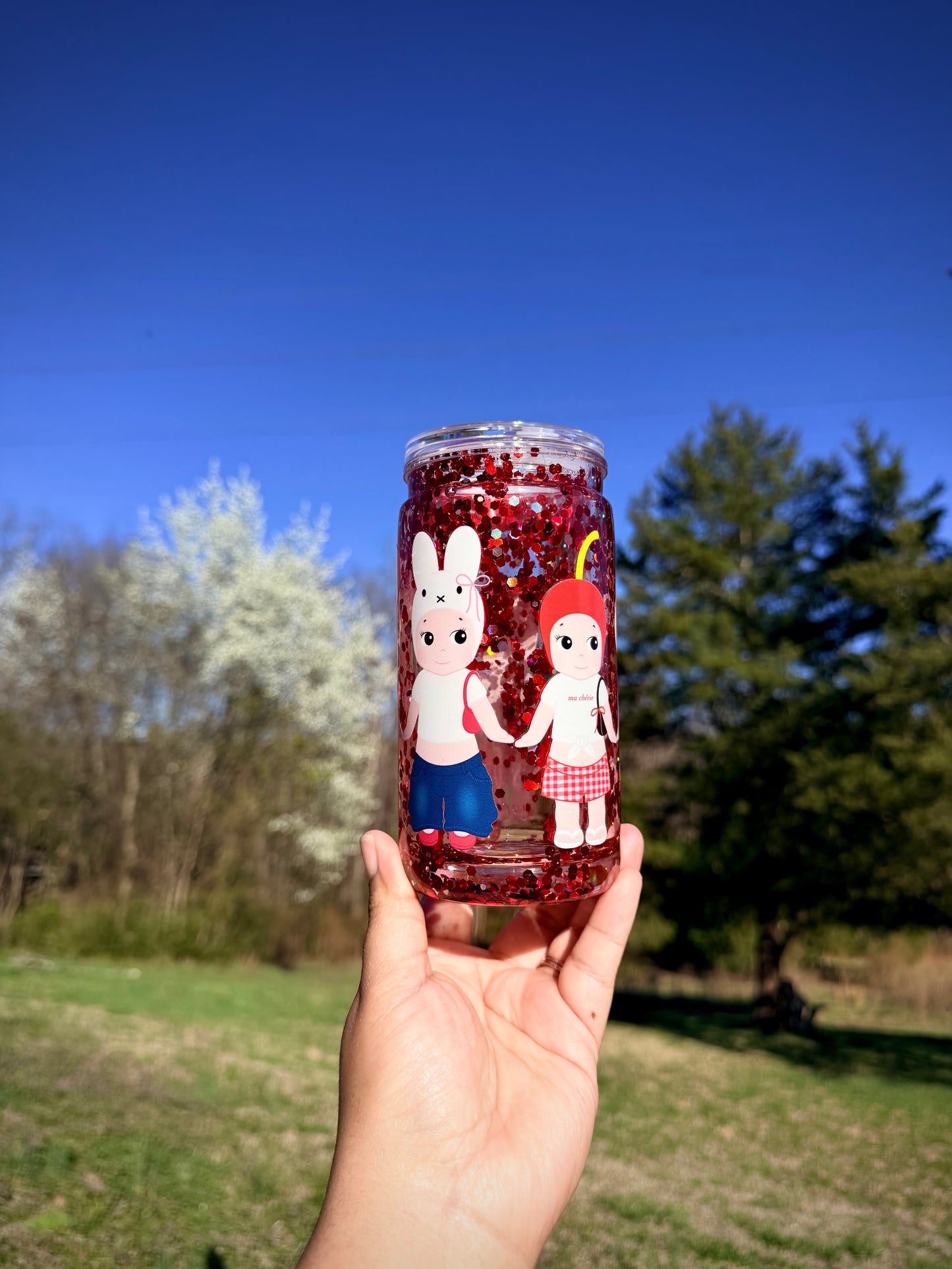 Cute Characters snowglobe 16oz Cup , Plastic 16oz Coffee Cup, Coffee Lover