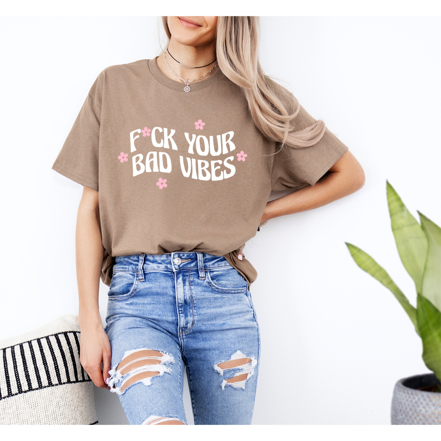 Fuck Your Bad Vibes Tshirt, Cute Flower Pink Shirt, Tee